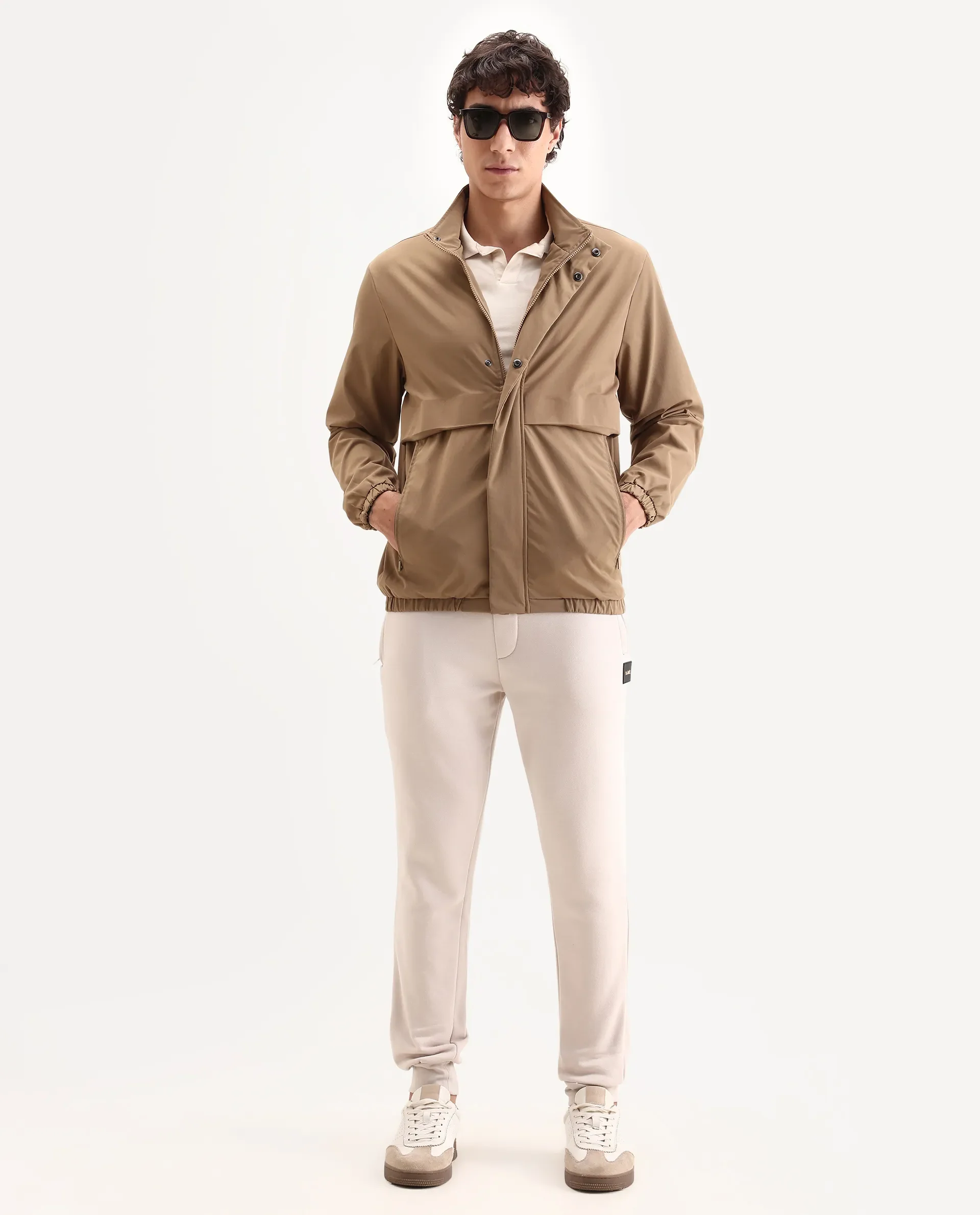 Rare Rabbit Men's Tim Beige Polyester Fabric High Neck Regular Fit Plain Jacket - Image 2