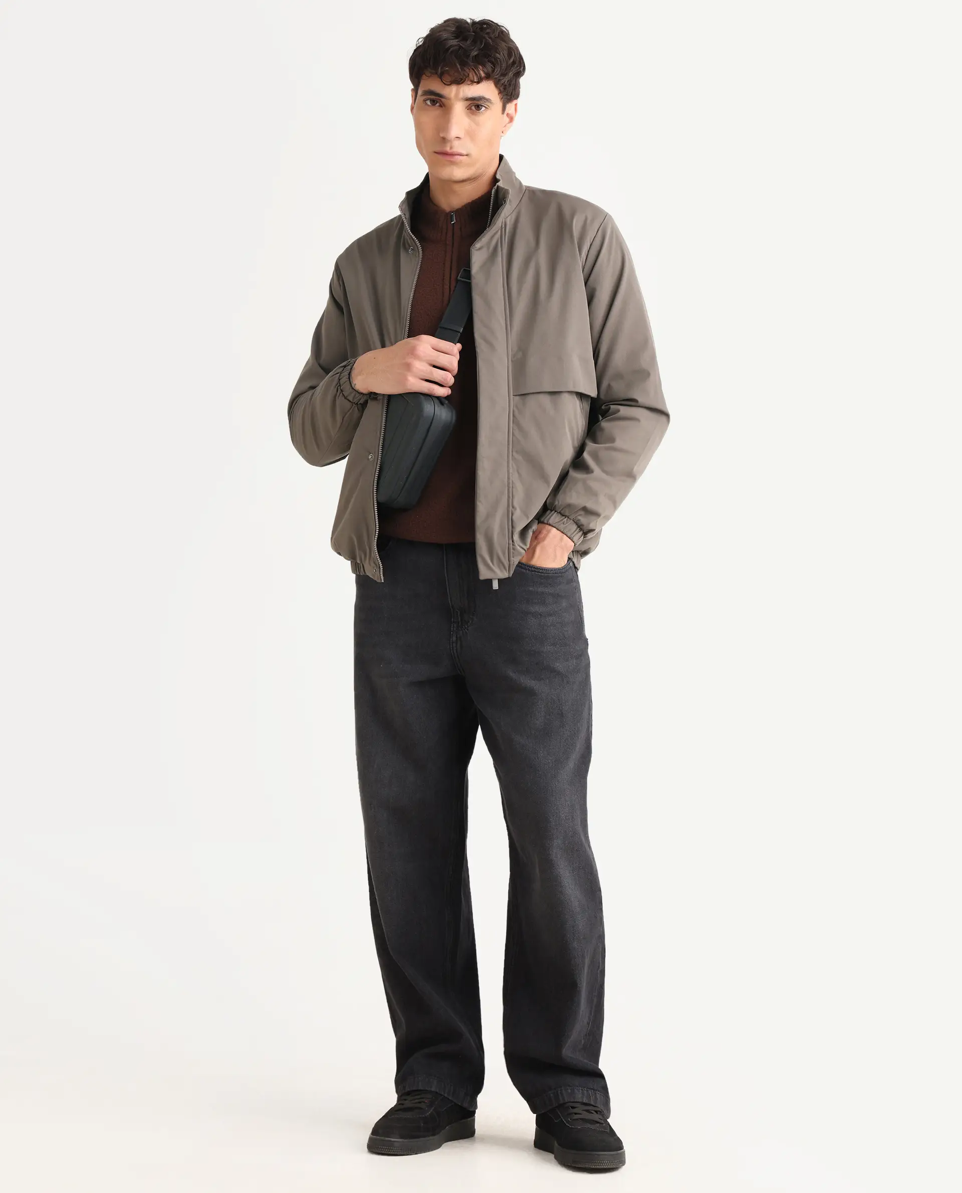 Rare Rabbit Men's Tim Grey Polyester Fabric High Neck Regular Fit Plain Jacket - Image 2