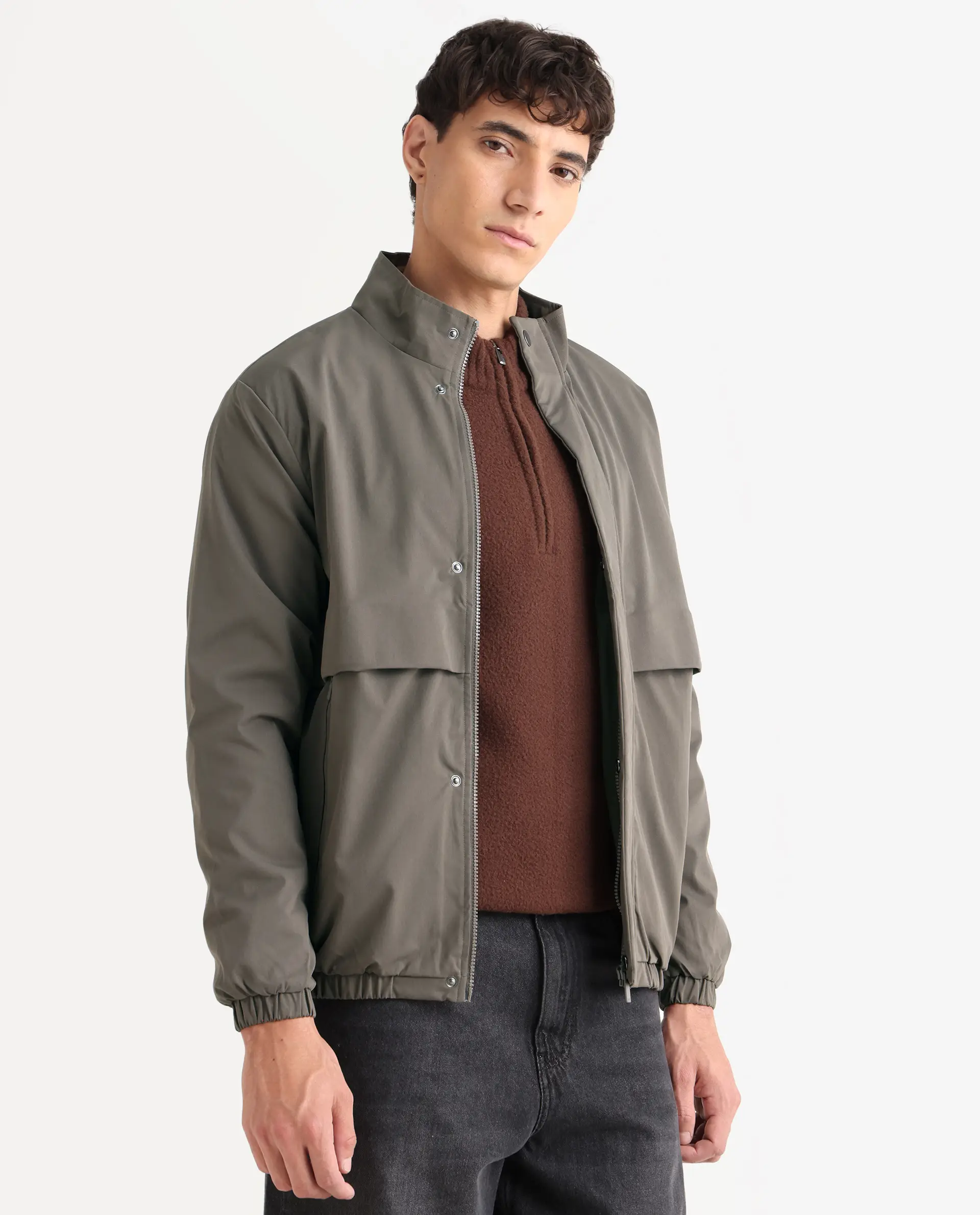 Rare Rabbit Men's Tim Grey Polyester Fabric High Neck Regular Fit Plain Jacket - Image 4