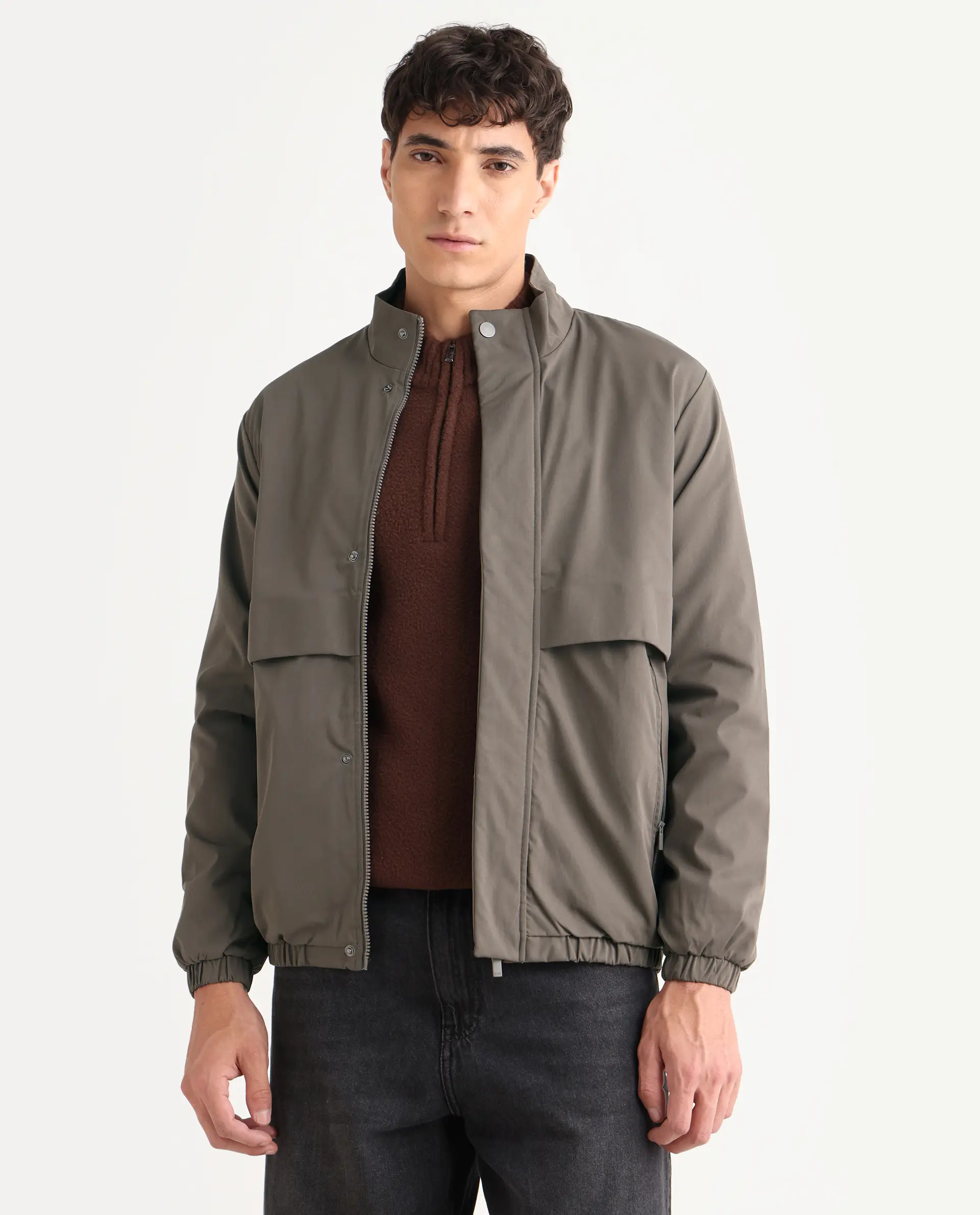 Rare Rabbit Men's Tim Grey Polyester Fabric High Neck Regular Fit Plain Jacket - Image 6