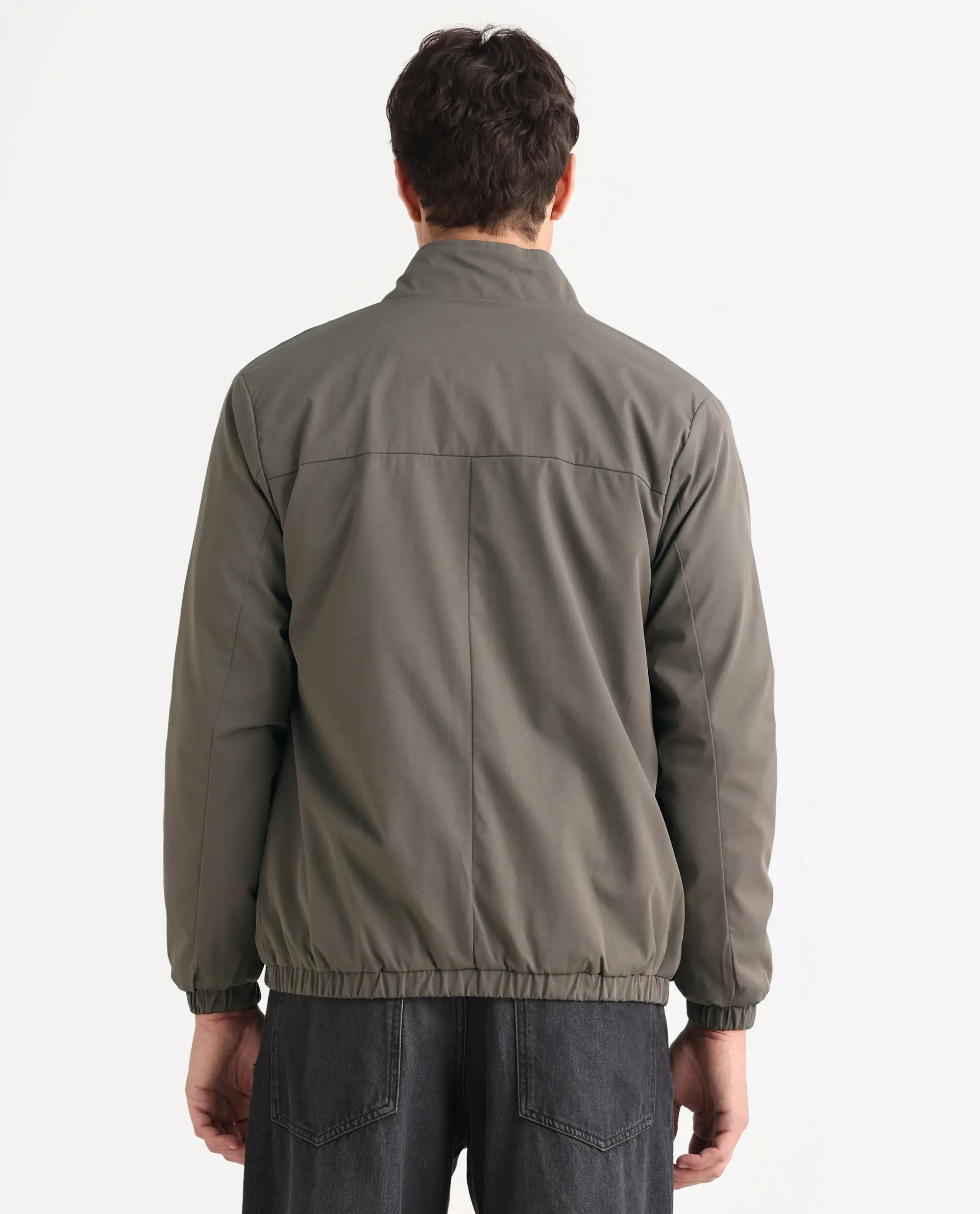 Rare Rabbit Men's Tim Grey Polyester Fabric High Neck Regular Fit Plain Jacket - Image 7