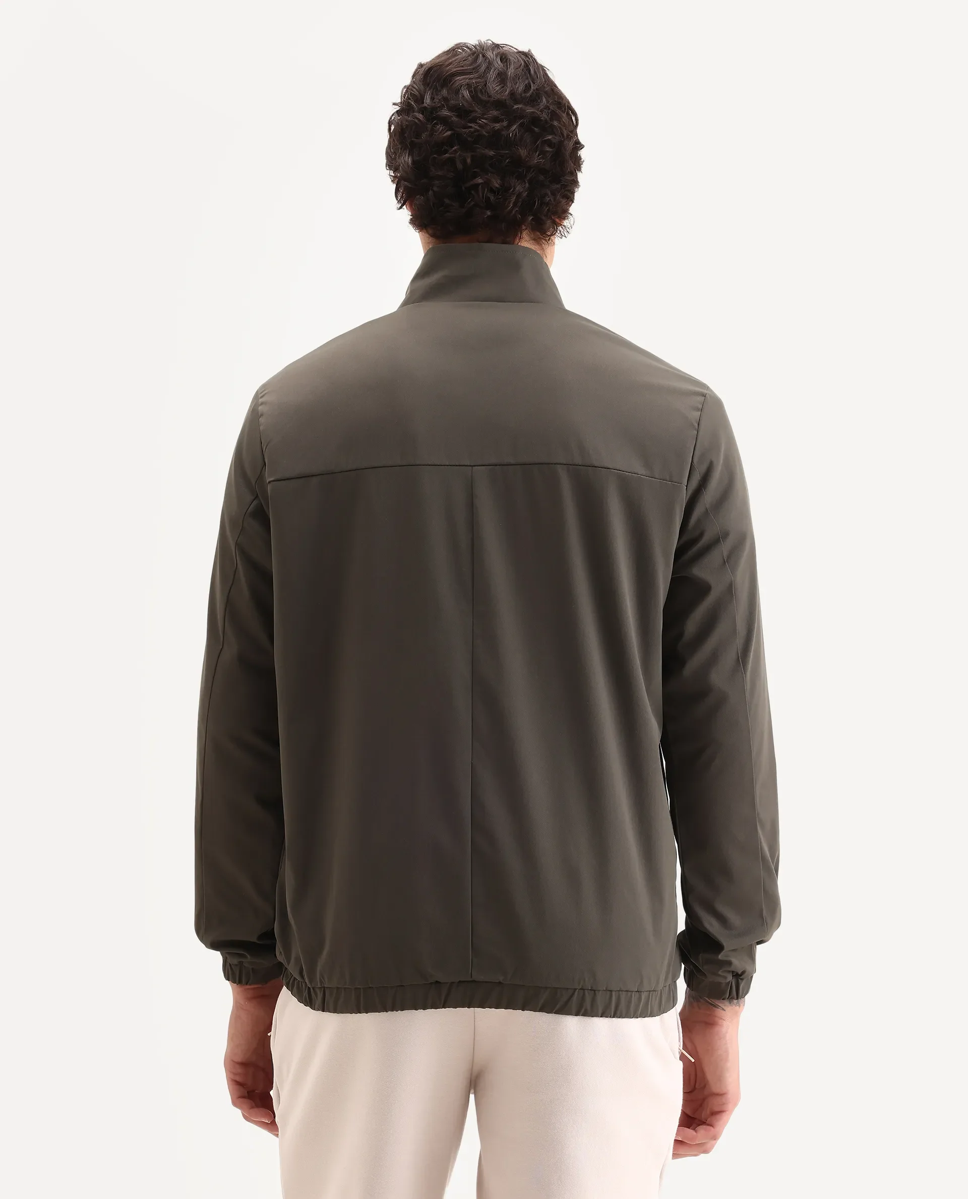 Rare Rabbit Men's Tim Olive Polyester Fabric High Neck Regular Fit Plain Jacket - Image 6