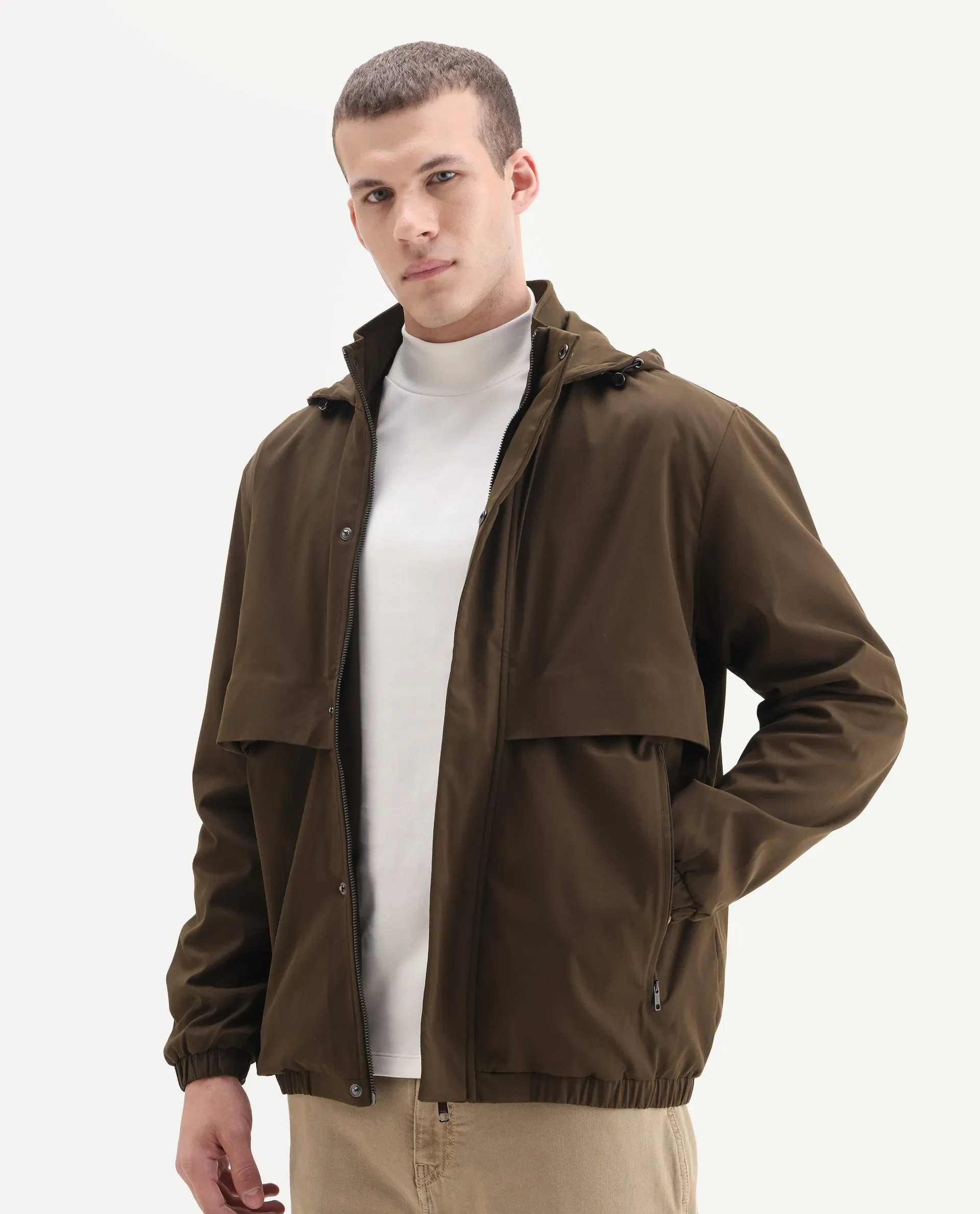 Rare Rabbit Men's Timmins Brown Polyester Fabric Hooded Neck Relaxed Plain Jacket - Image 2