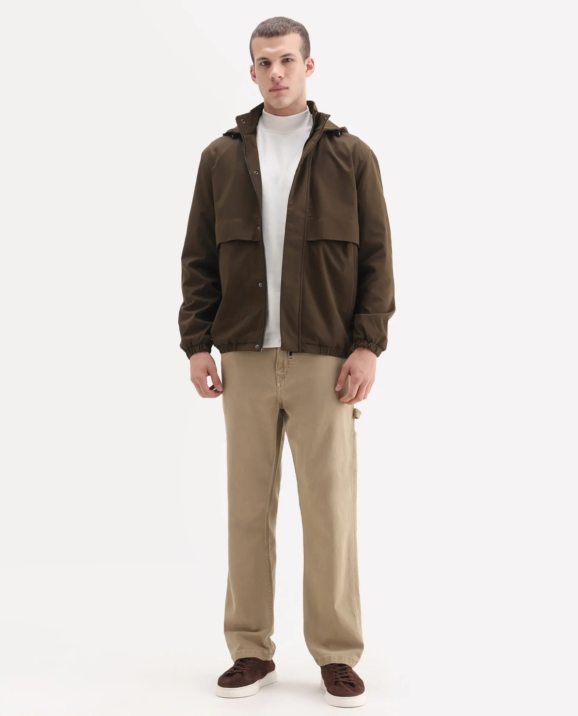 Rare Rabbit Men's Timmins Brown Polyester Fabric Hooded Neck Relaxed Plain Jacket - Image 3