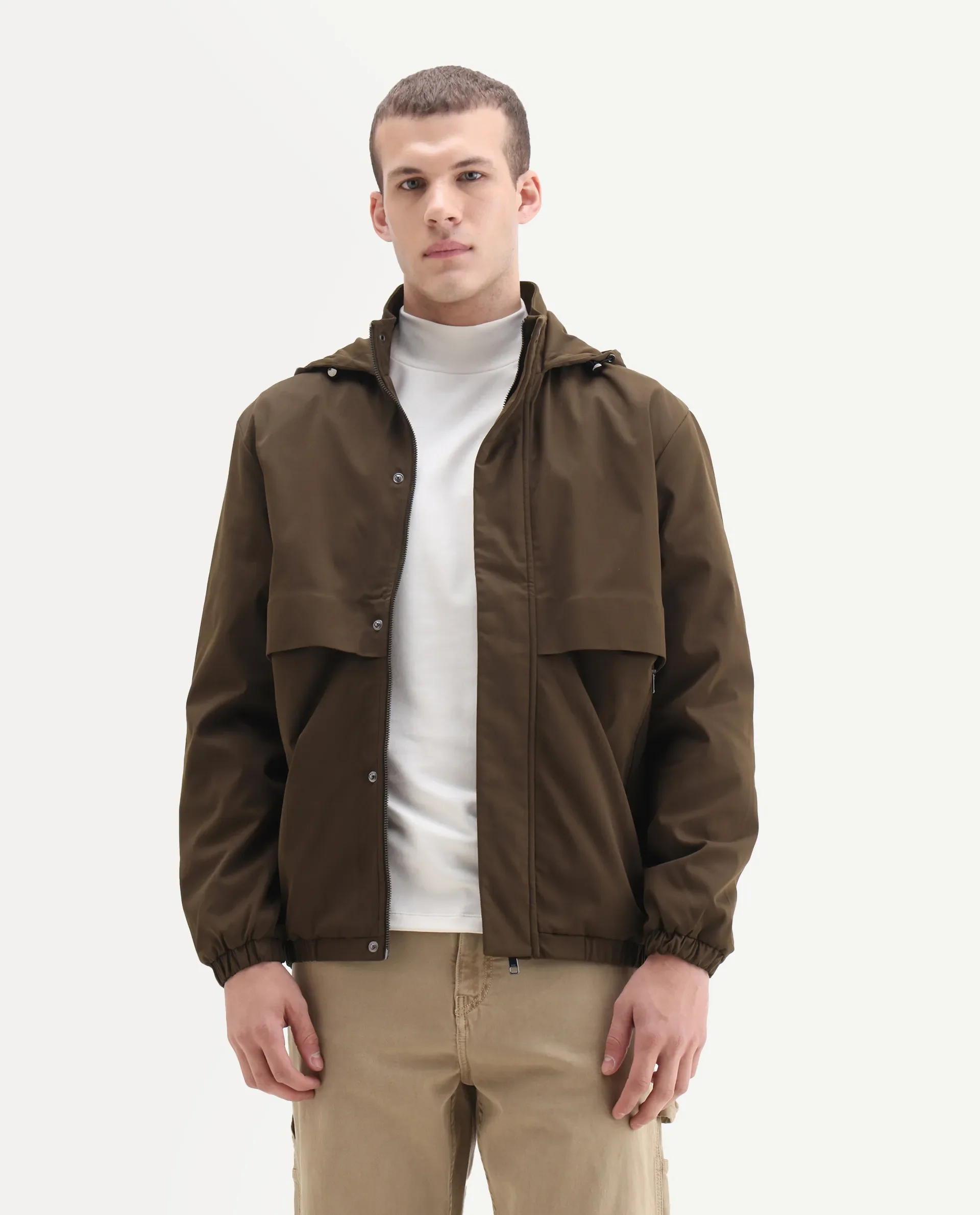 Rare Rabbit Men's Timmins Brown Polyester Fabric Hooded Neck Relaxed Plain Jacket - Image 4