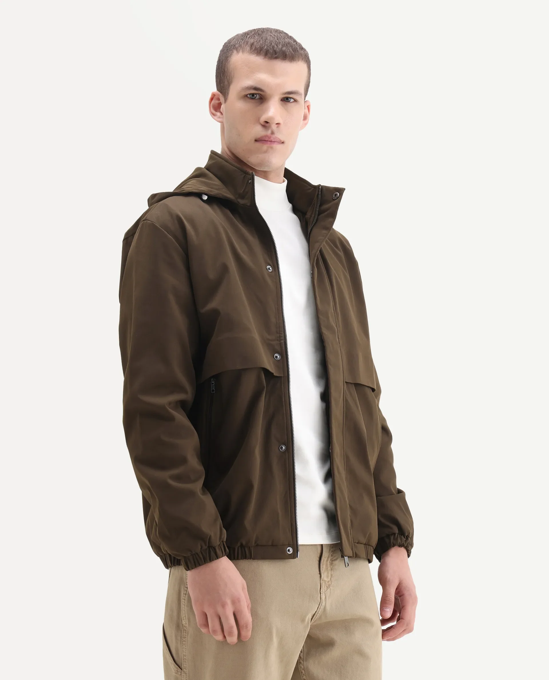 Rare Rabbit Men's Timmins Brown Polyester Fabric Hooded Neck Relaxed Plain Jacket - Image 6