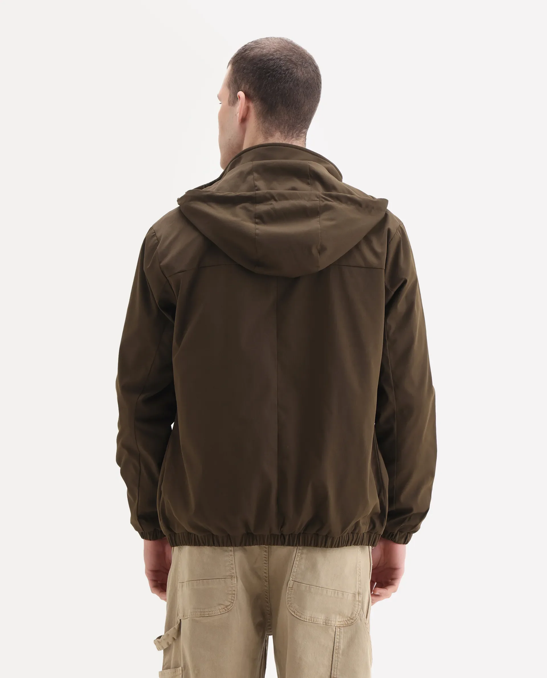 Rare Rabbit Men's Timmins Brown Polyester Fabric Hooded Neck Relaxed Plain Jacket - Image 7