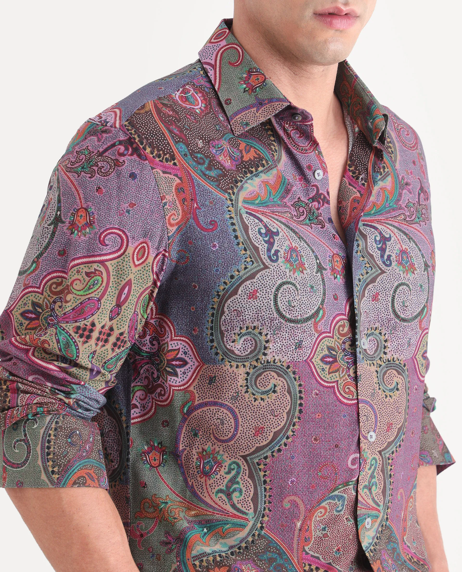 Rare Rabbit Men's Timo Multi Viscose Fabric Full Sleeve Spread Collar Regular Fit Paisley Print Shirt - Image 3