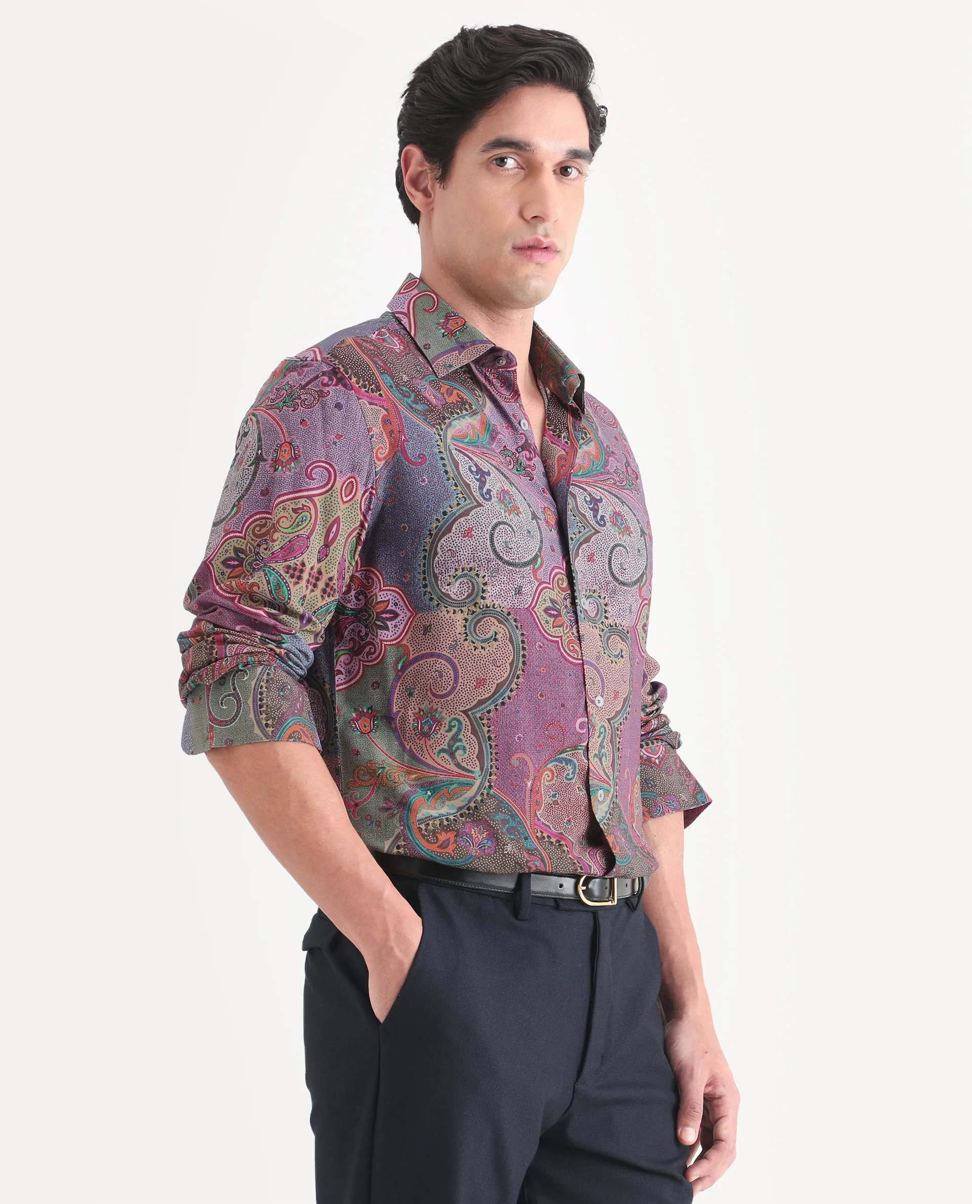 Rare Rabbit Men's Timo Multi Viscose Fabric Full Sleeve Spread Collar Regular Fit Paisley Print Shirt - Image 6