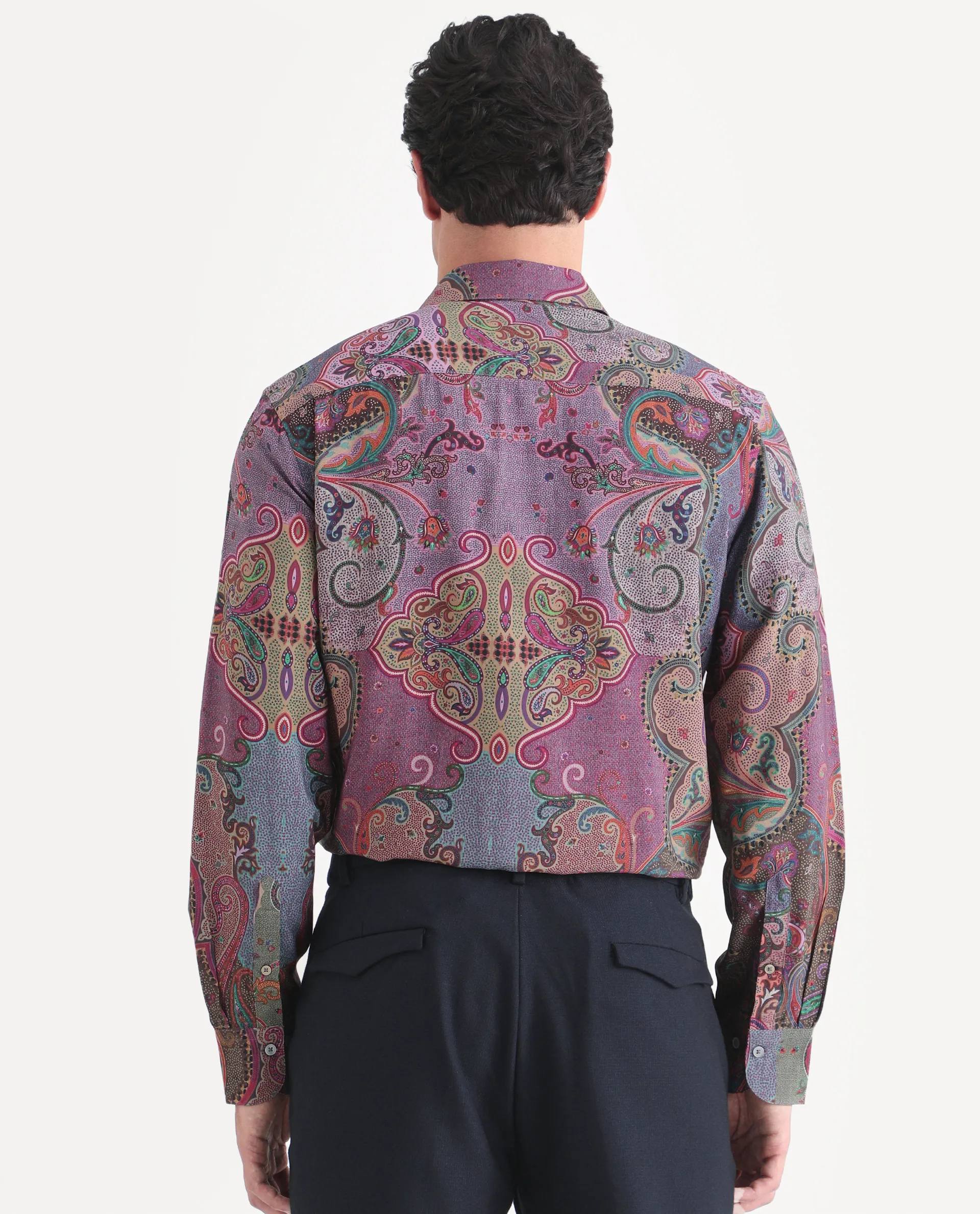 Rare Rabbit Men's Timo Multi Viscose Fabric Full Sleeve Spread Collar Regular Fit Paisley Print Shirt - Image 7