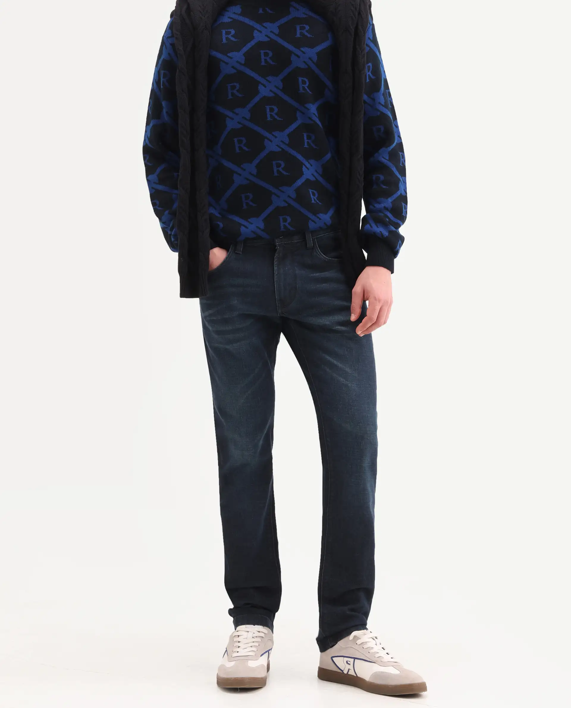 Rare Rabbit Men's Timon Dark Navy Cotton Blend Fabric Shank And Zipper Hawk Slim Plain Jeans - Image 2