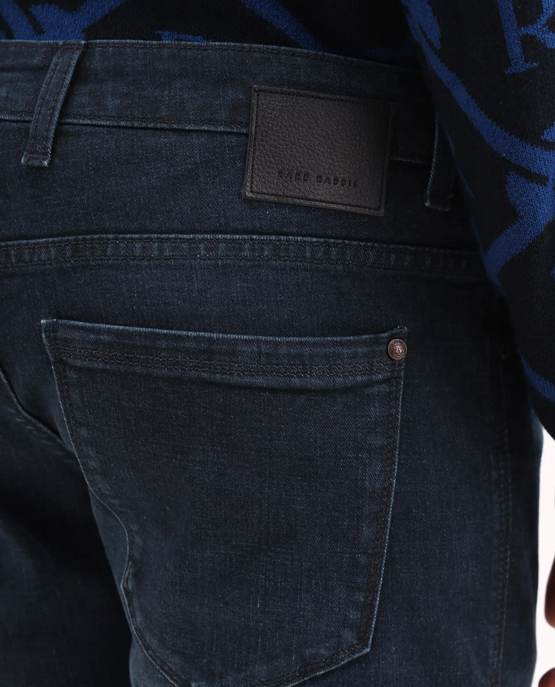 Rare Rabbit Men's Timon Dark Navy Cotton Blend Fabric Shank And Zipper Hawk Slim Plain Jeans - Image 6