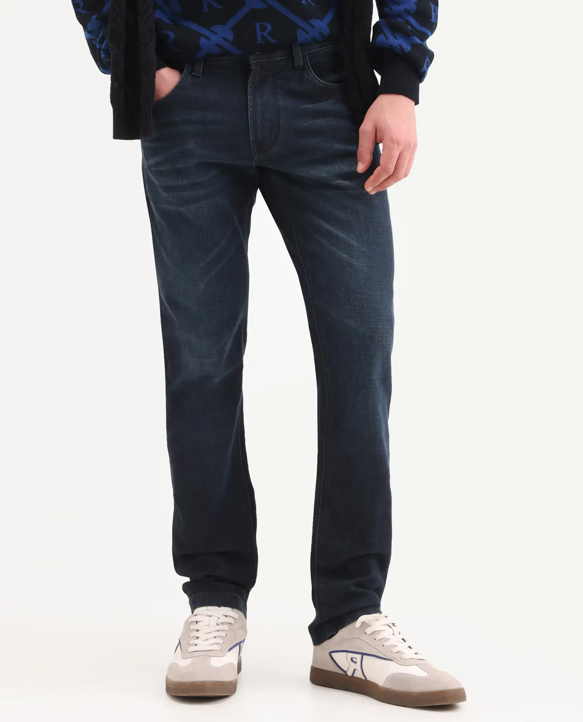 Rare Rabbit Men's Timon Dark Navy Cotton Blend Fabric Shank And Zipper Hawk Slim Plain Jeans - Image 9