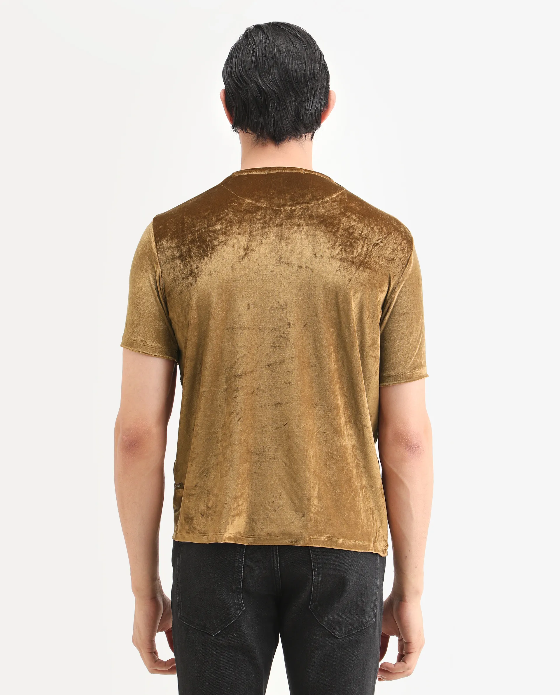 Rare Rabbit Men's Timos Mustard Velvet Ombre Slim Fit Half Sleeve Crew Neck T-Shirt - Image 7