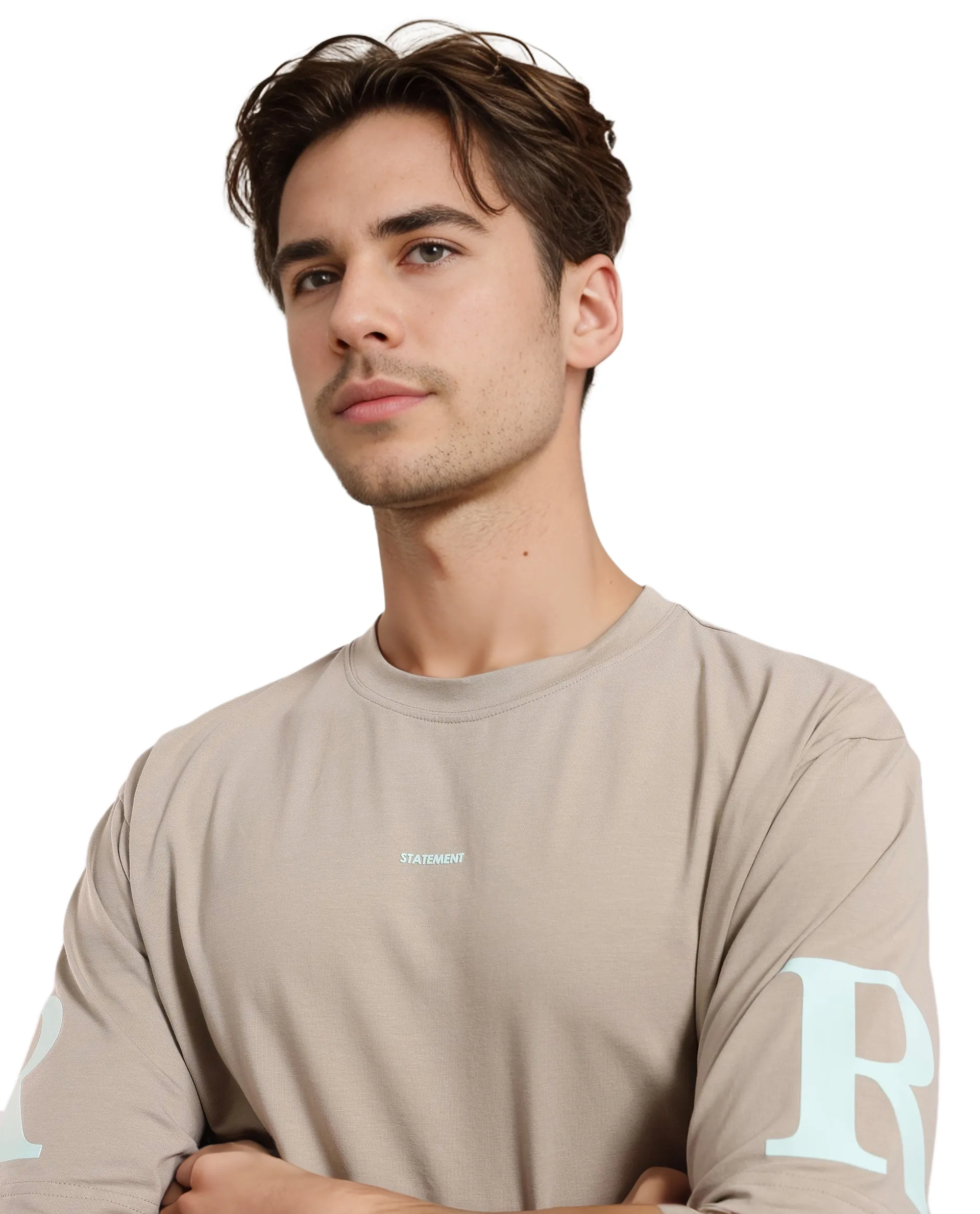 Rare Rabbit Men's Tin Beige Graphic Print Regular Fit Half Sleeve Crew Neck T-Shirt - Image 2