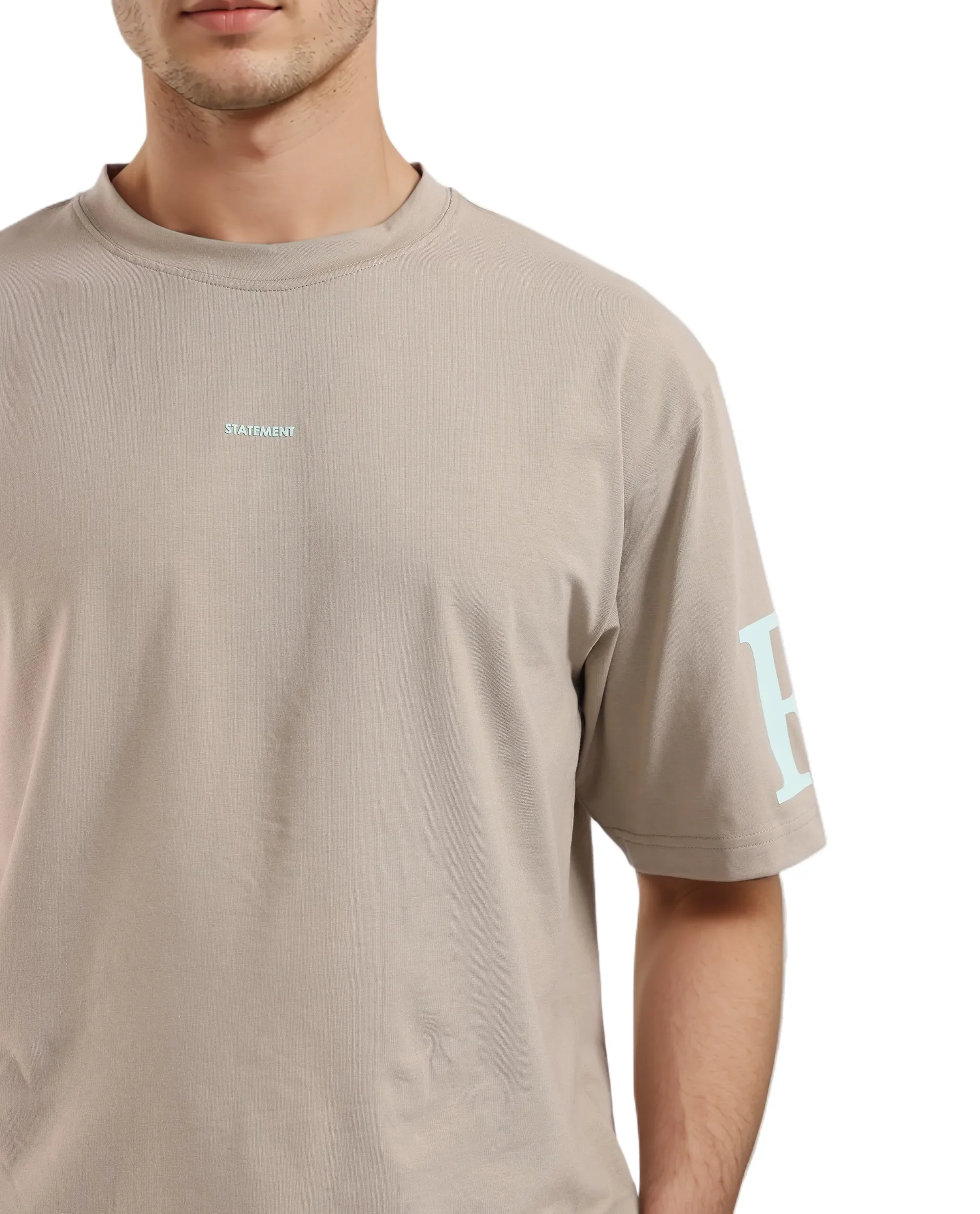 Rare Rabbit Men's Tin Beige Graphic Print Regular Fit Half Sleeve Crew Neck T-Shirt - Image 4