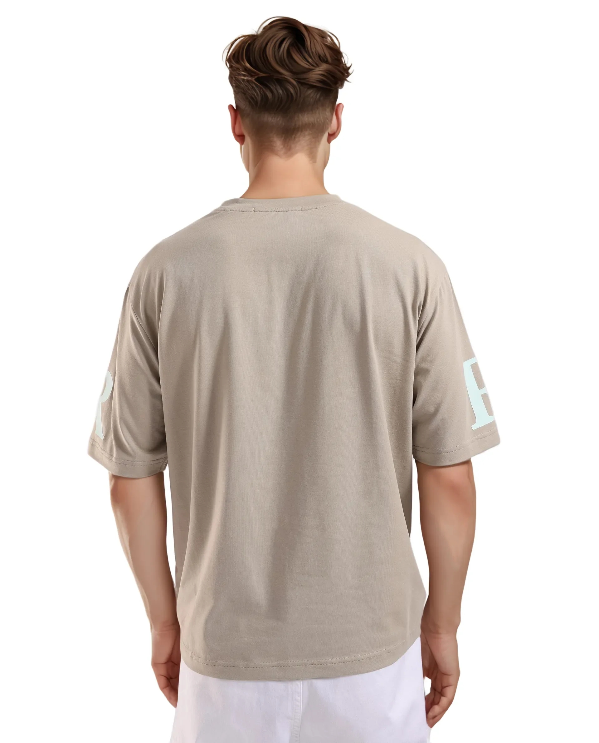 Rare Rabbit Men's Tin Beige Graphic Print Regular Fit Half Sleeve Crew Neck T-Shirt - Image 5