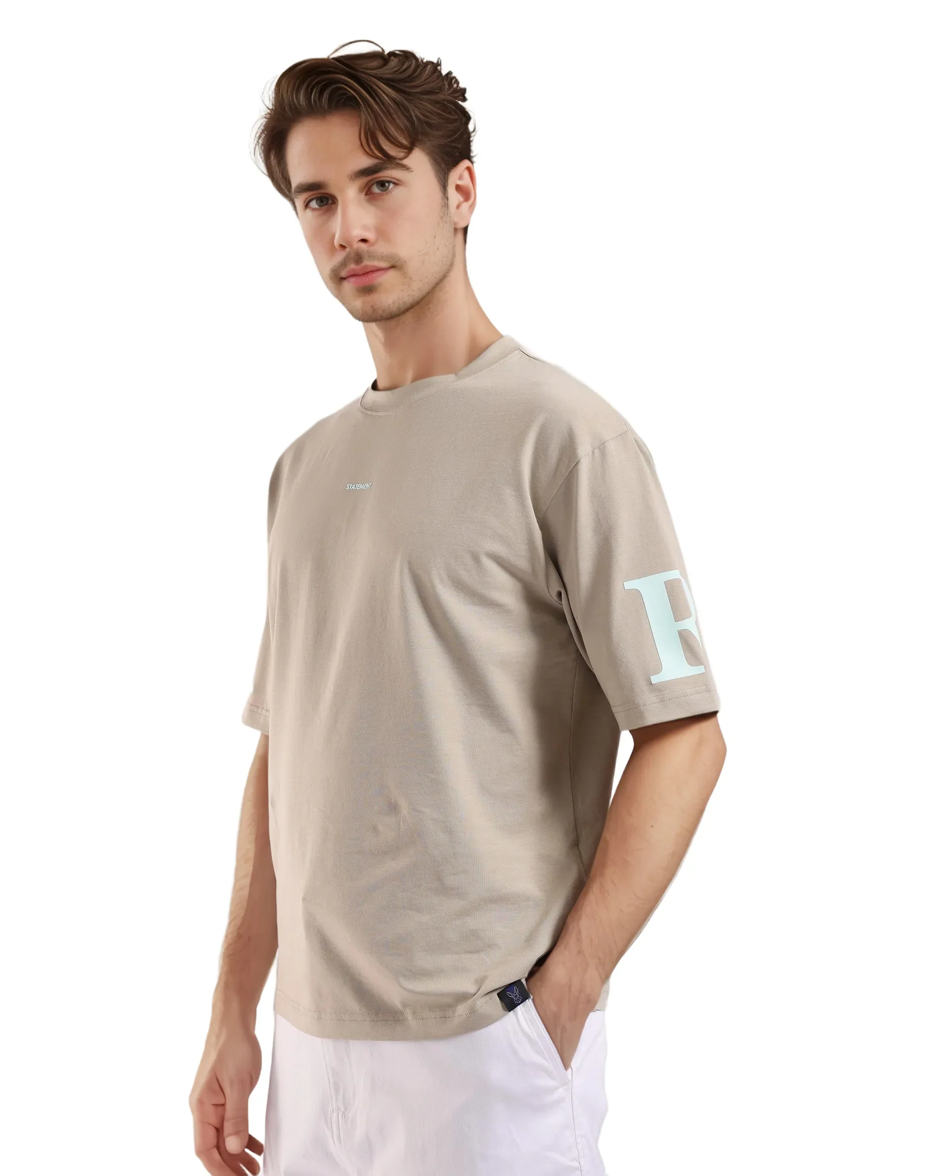 Rare Rabbit Men's Tin Beige Graphic Print Regular Fit Half Sleeve Crew Neck T-Shirt - Image 6