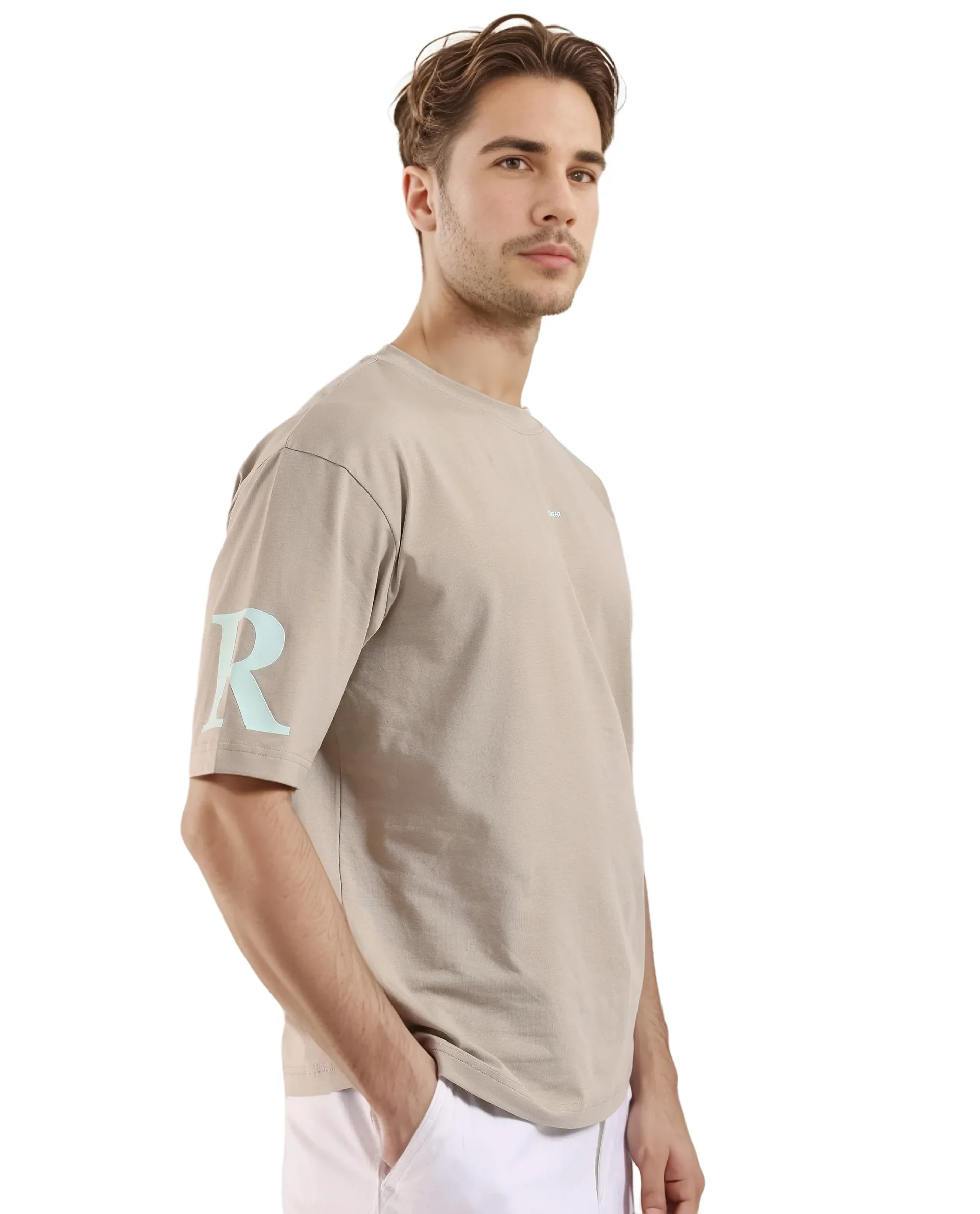 Rare Rabbit Men's Tin Beige Graphic Print Regular Fit Half Sleeve Crew Neck T-Shirt - Image 7