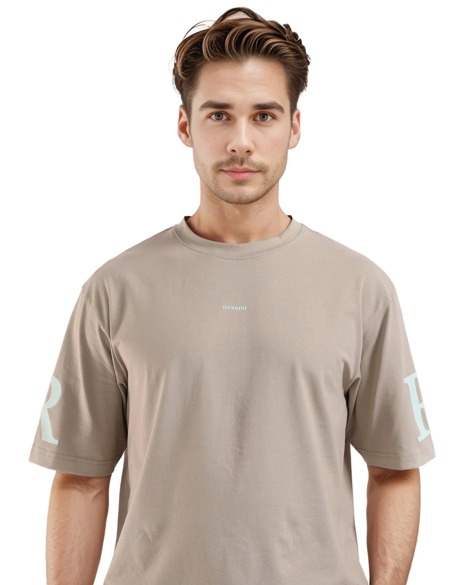 Rare Rabbit Men's Tin Beige Graphic Print Regular Fit Half Sleeve Crew Neck T-Shirt - Image 8