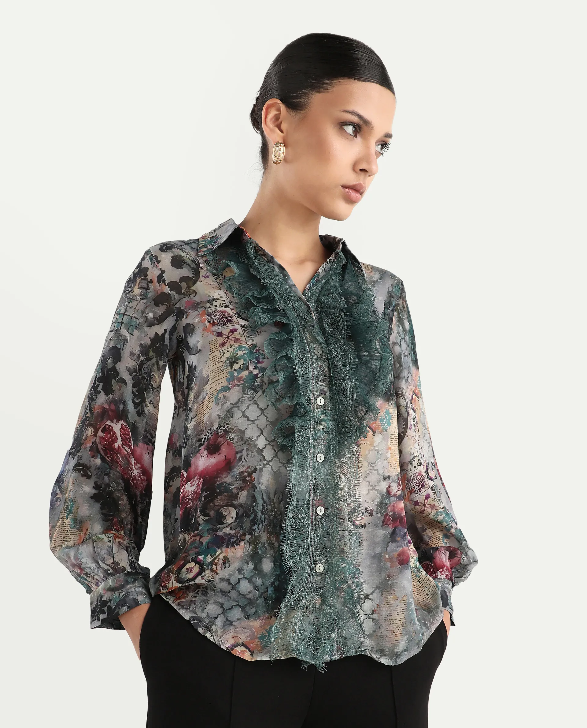 Rareism Women's Tinga Multi Viscose Blend Drop Collar Graphic Print Regular Fit Shirt - Image 2