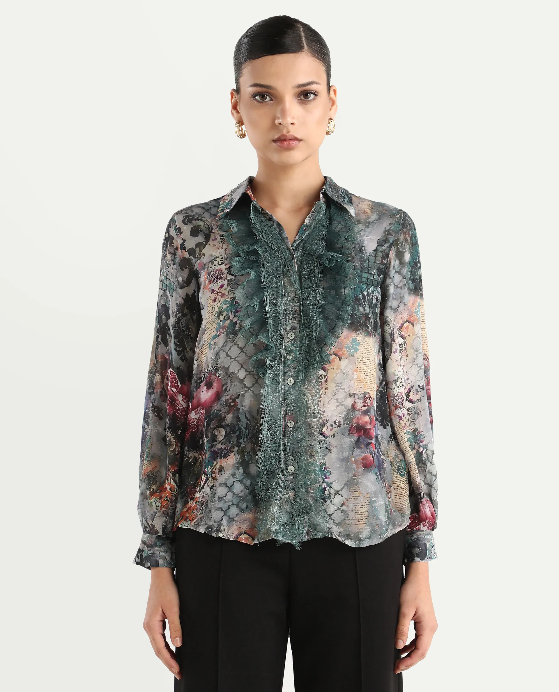 Rareism Women's Tinga Multi Viscose Blend Drop Collar Graphic Print Regular Fit Shirt - Image 3