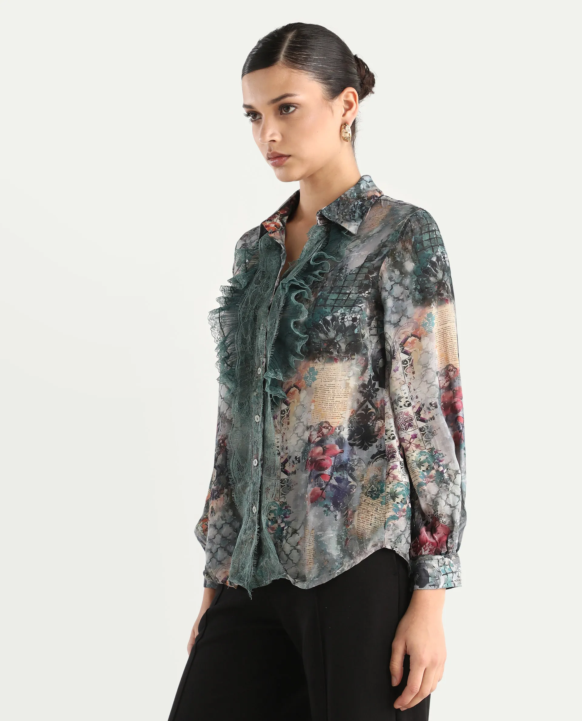 Rareism Women's Tinga Multi Viscose Blend Drop Collar Graphic Print Regular Fit Shirt - Image 5