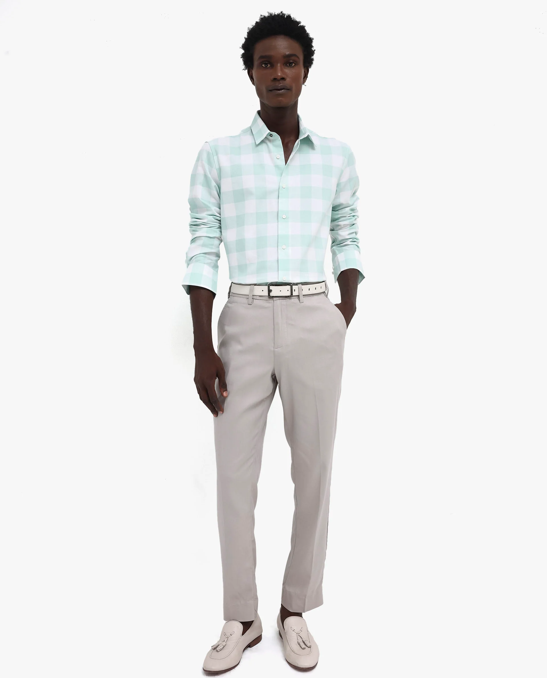 Rare Rabbit Men's Tinker Dark Turq Cotton Checked Print Regular Fit Full Sleeve Collared Shirt - Image 2