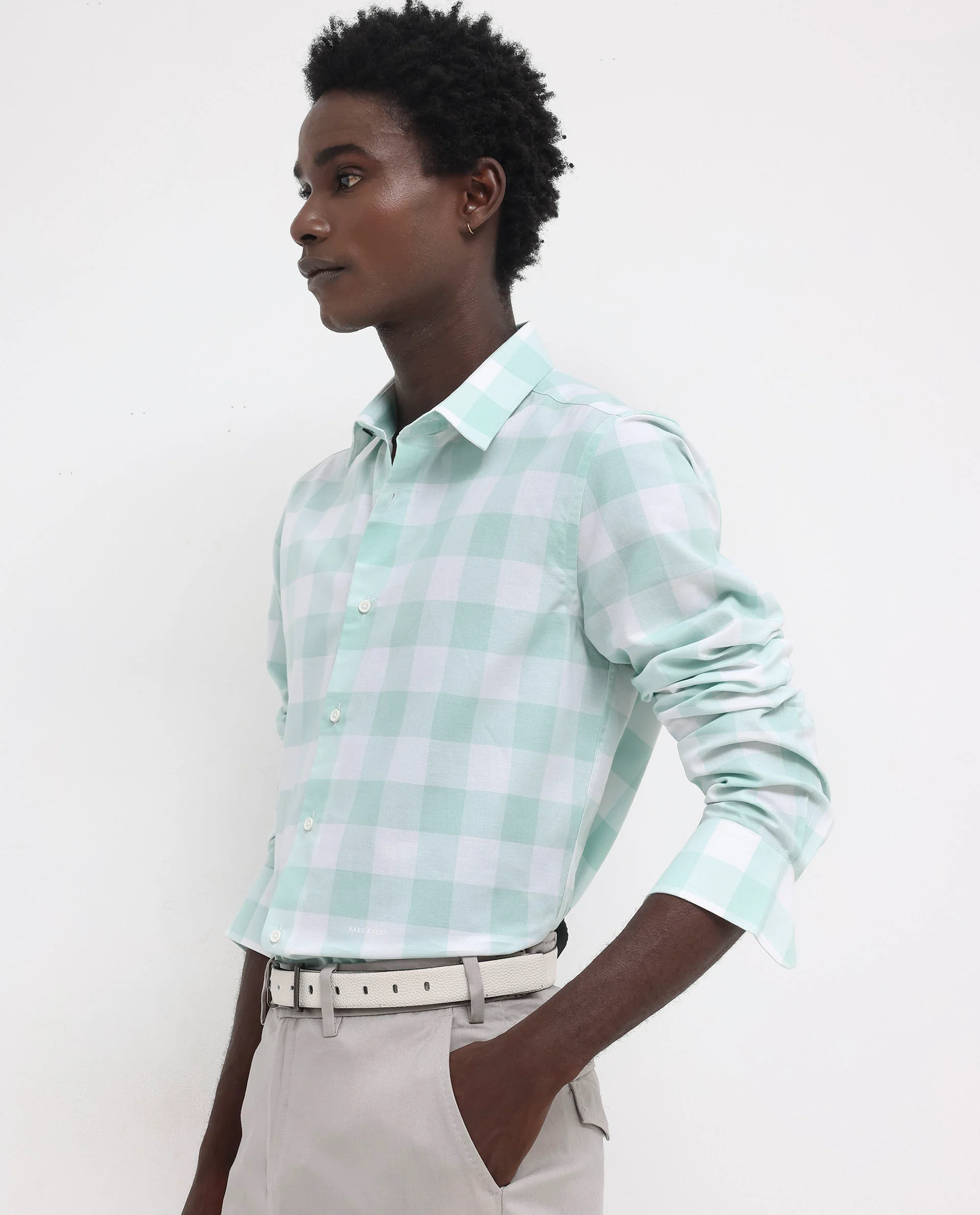 Rare Rabbit Men's Tinker Dark Turq Cotton Checked Print Regular Fit Full Sleeve Collared Shirt - Image 3
