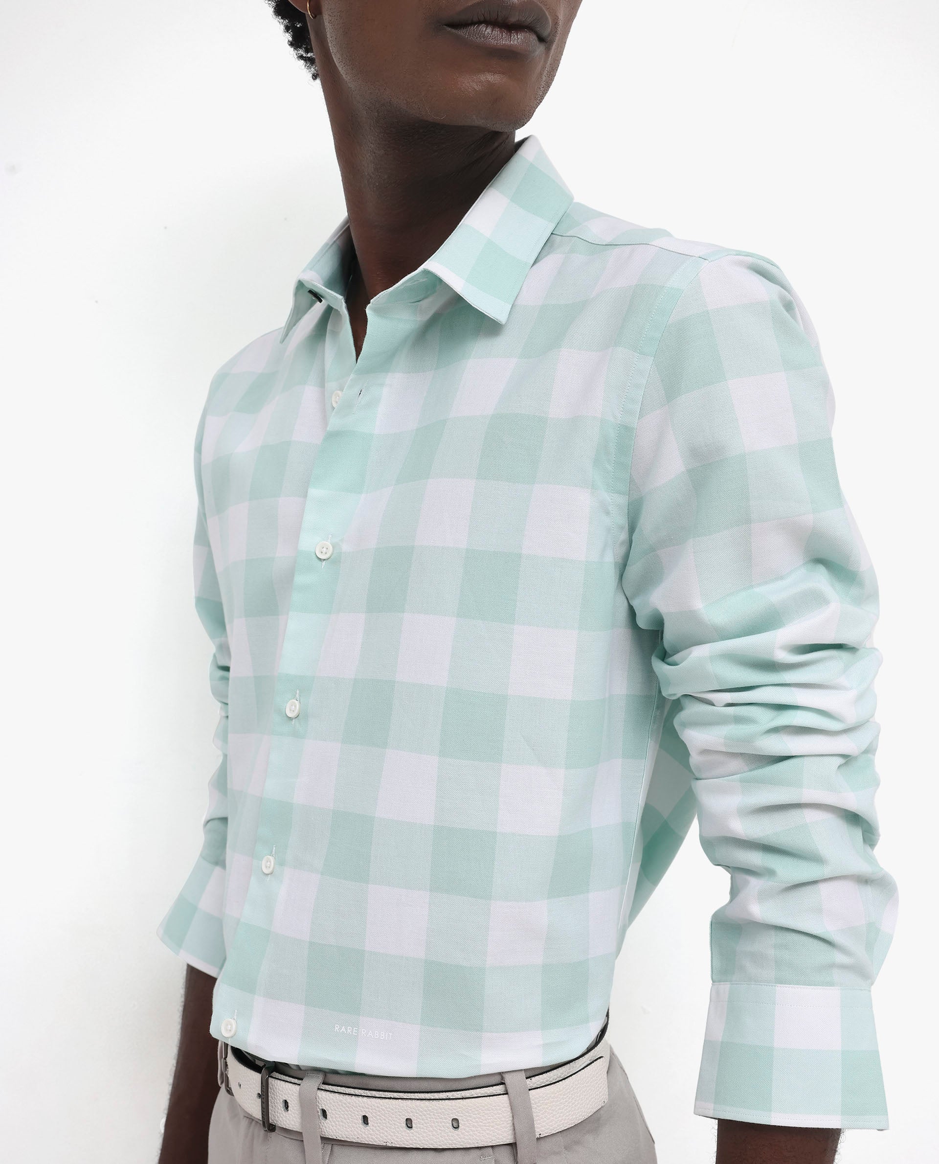 Rare Rabbit Men's Tinker Dark Turq Cotton Checked Print Regular Fit Full Sleeve Collared Shirt - Image 4