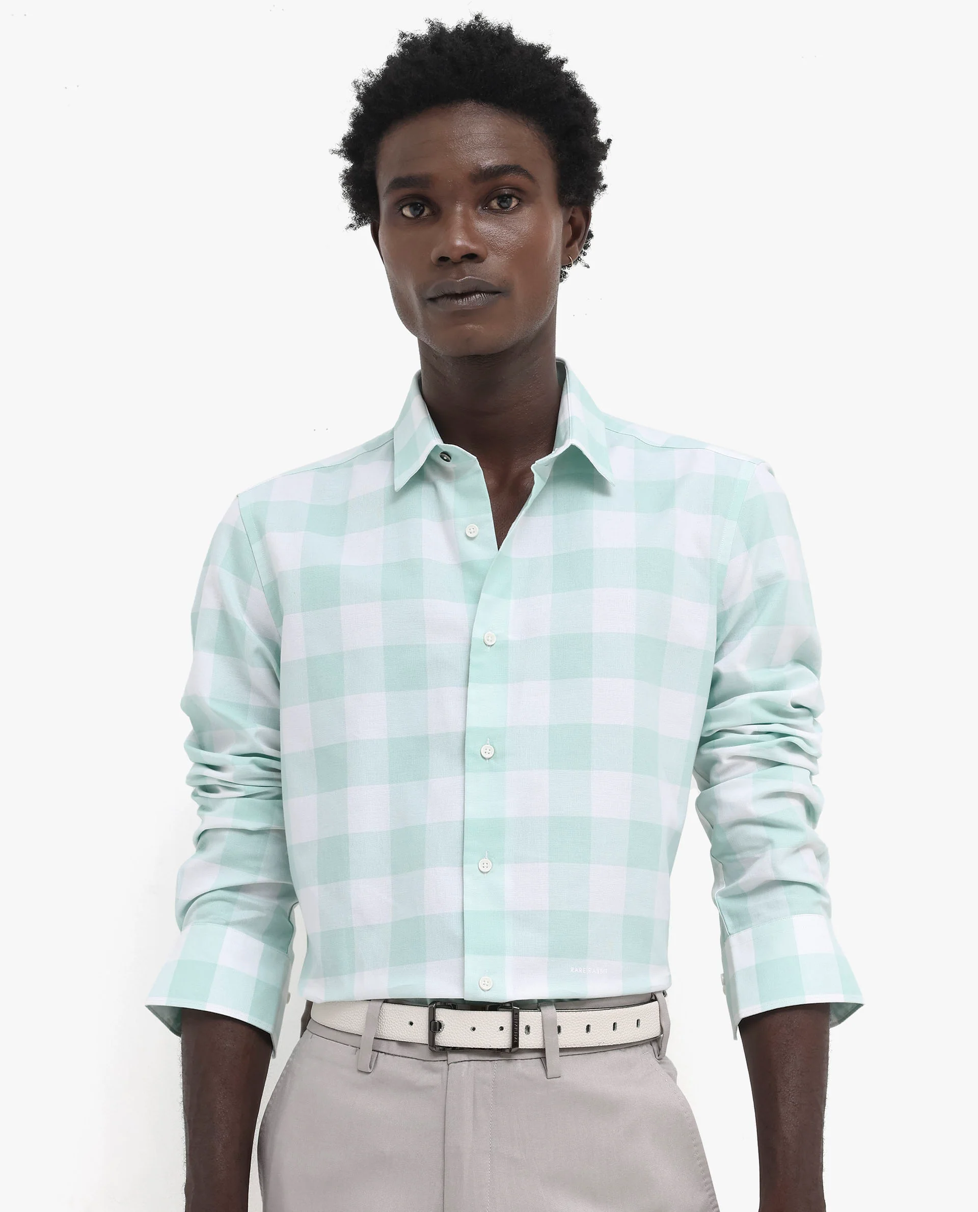 Rare Rabbit Men's Tinker Dark Turq Cotton Checked Print Regular Fit Full Sleeve Collared Shirt - Image 7
