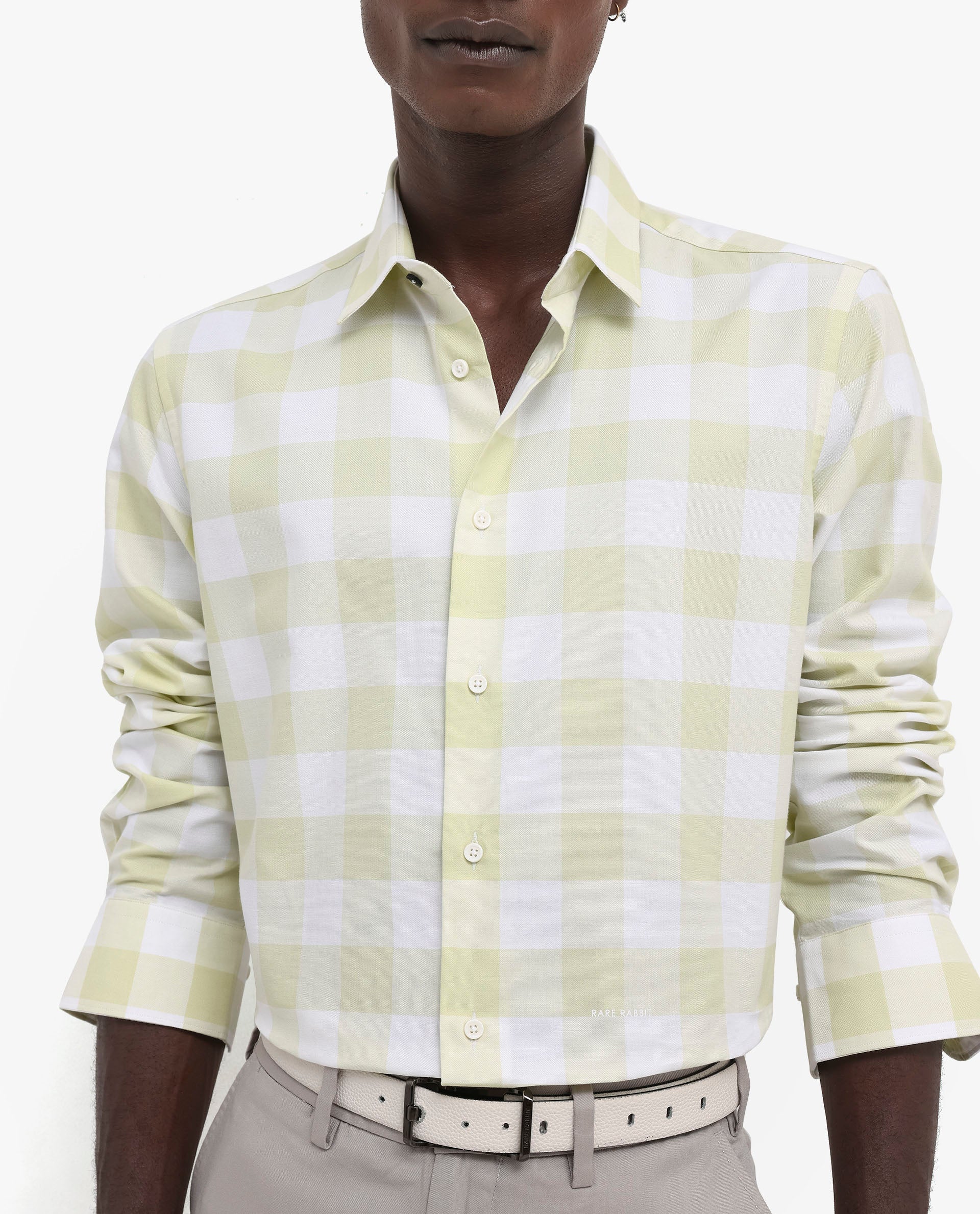 Rare Rabbit Men's Tinker Light Green Cotton Checked Print Regular Fit Full Sleeve Collared Shirt - Image 4