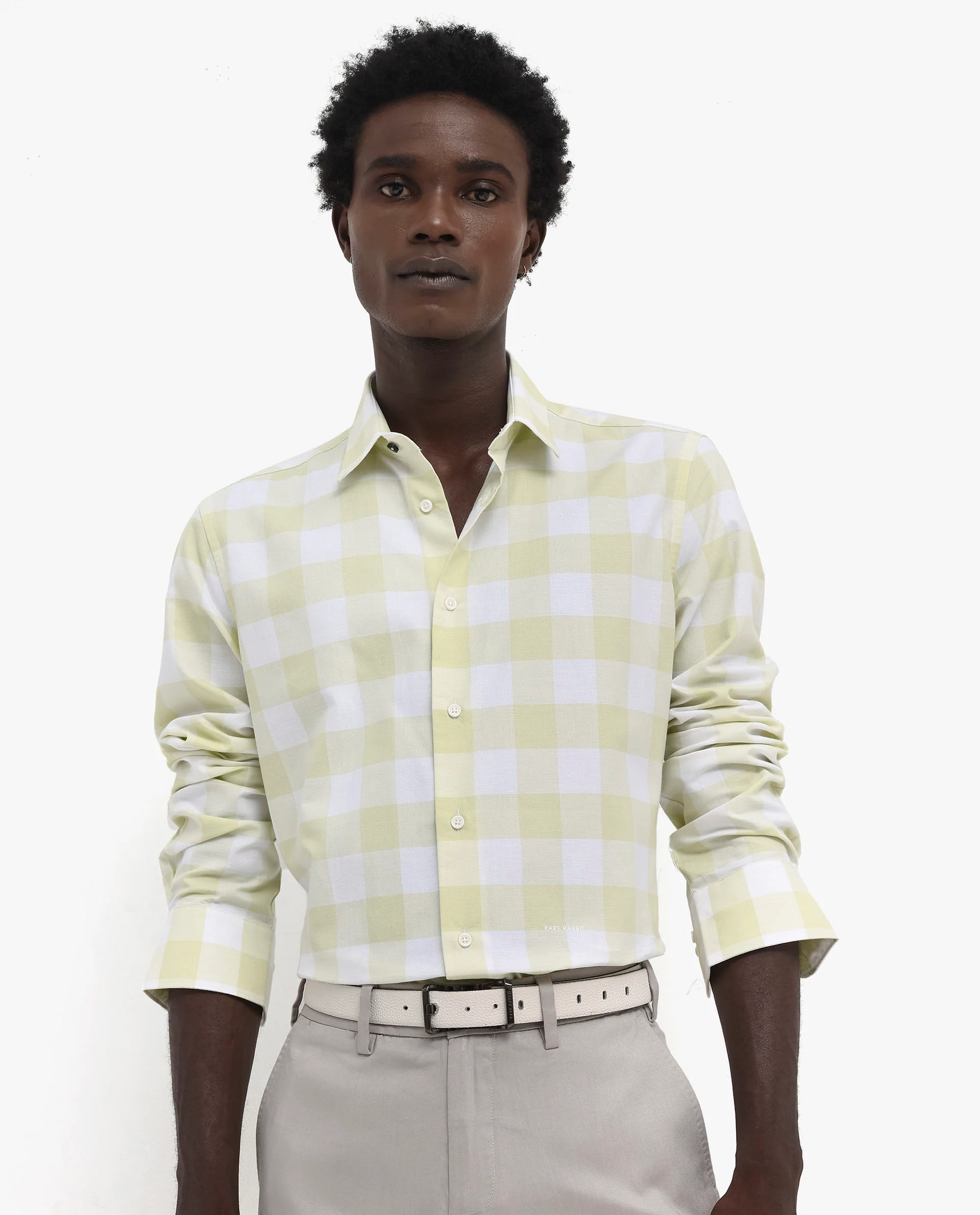 Rare Rabbit Men's Tinker Light Green Cotton Checked Print Regular Fit Full Sleeve Collared Shirt - Image 7