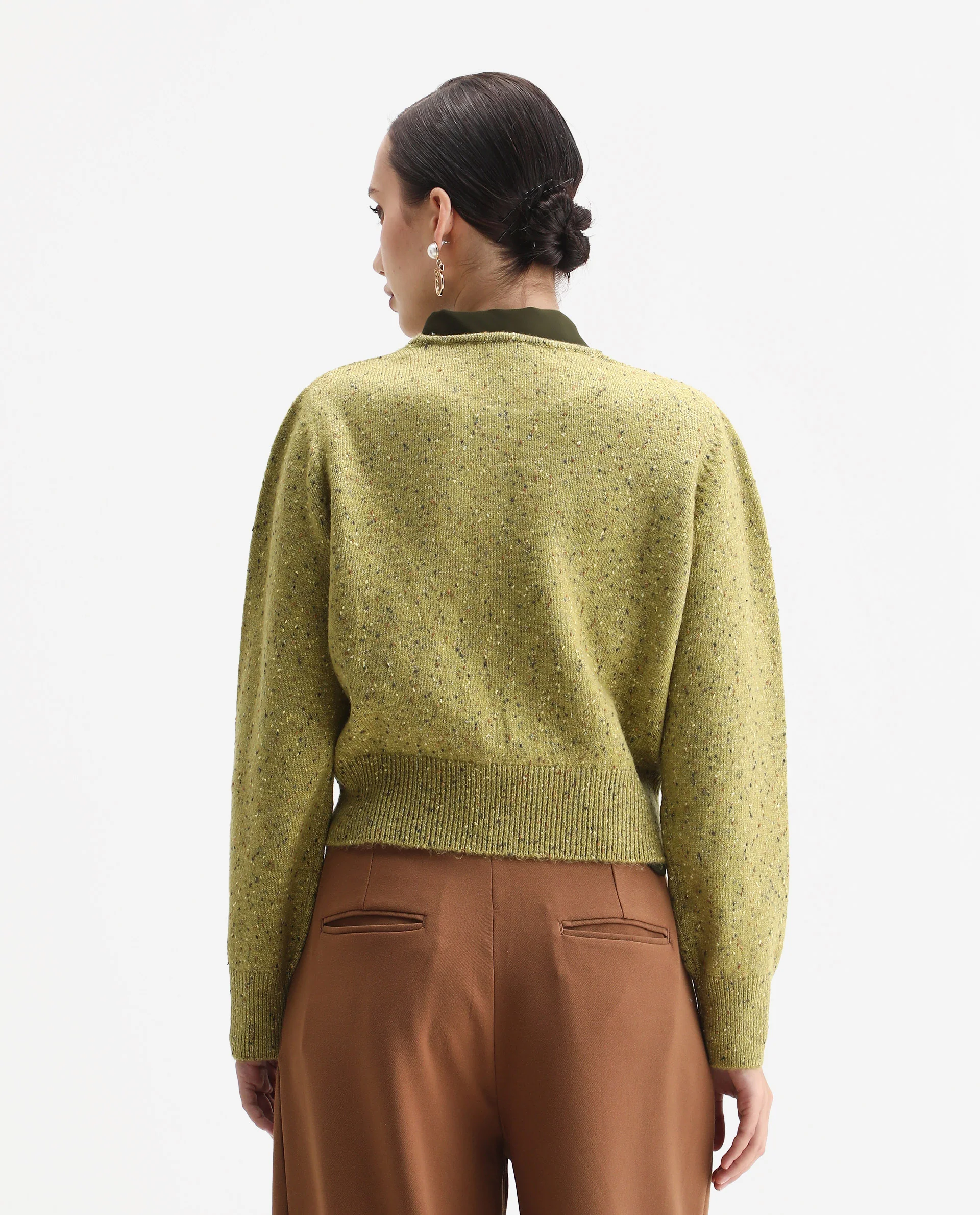 Rareism Women's Tinoa Light Olive Acrylic Blend Crew Neck Relaxed Fit Sweater - Image 7