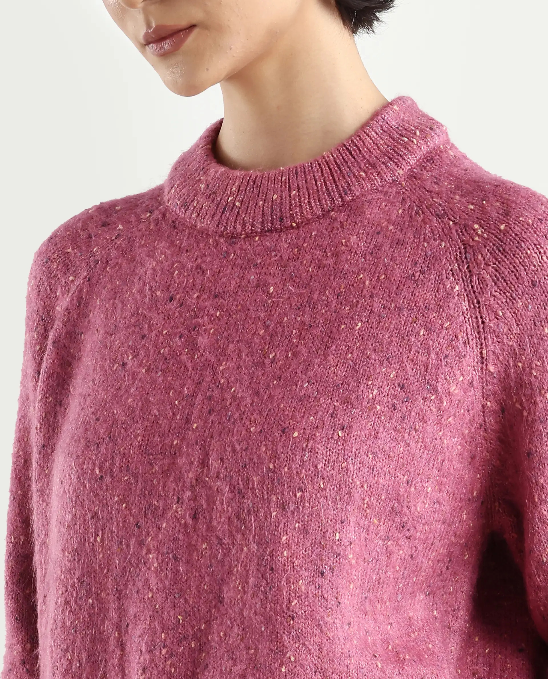 Rareism Women's Tinzol Light Pink Acrylic Blend Crew Neck Relaxed Fit Plain Sweater - Image 4