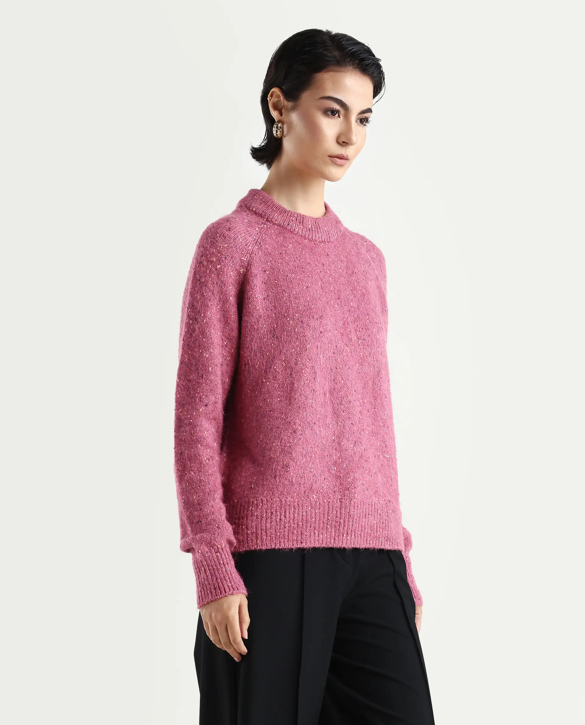 Rareism Women's Tinzol Light Pink Acrylic Blend Crew Neck Relaxed Fit Plain Sweater - Image 6