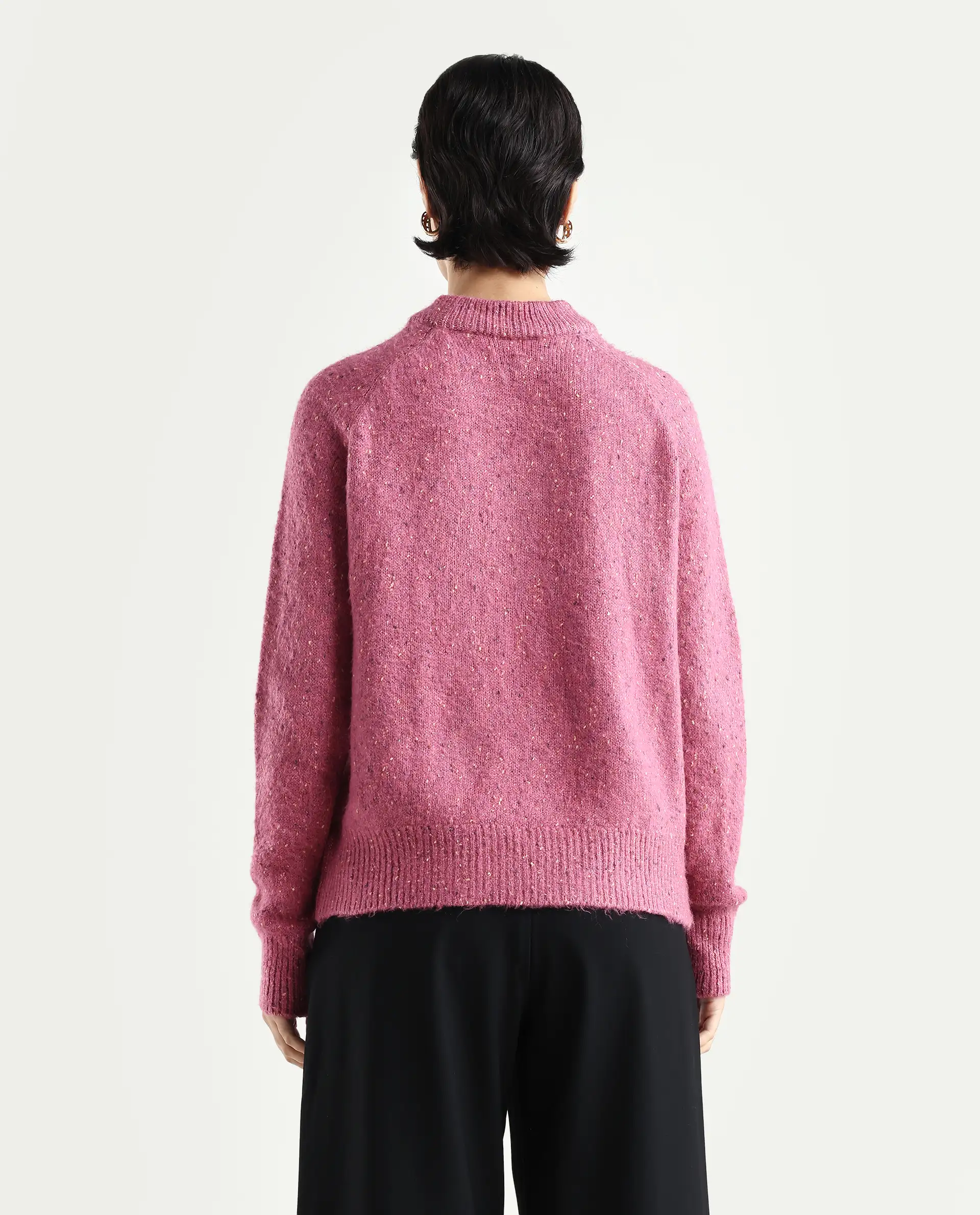 Rareism Women's Tinzol Light Pink Acrylic Blend Crew Neck Relaxed Fit Plain Sweater - Image 7