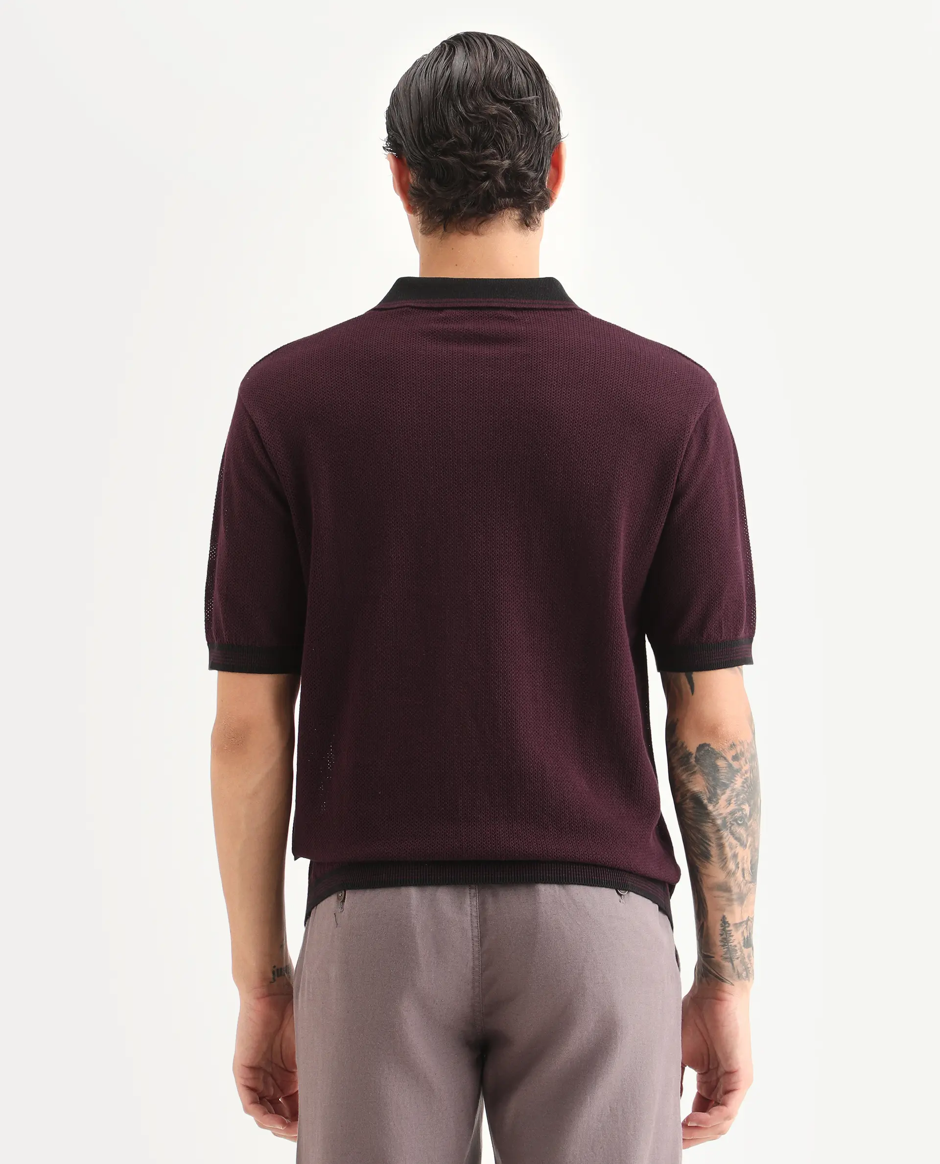 Rare Rabbit Men's Tipo Pastel Maroon Cotton Fabric Half Sleeve Regular Fit Textured Polo - Image 8