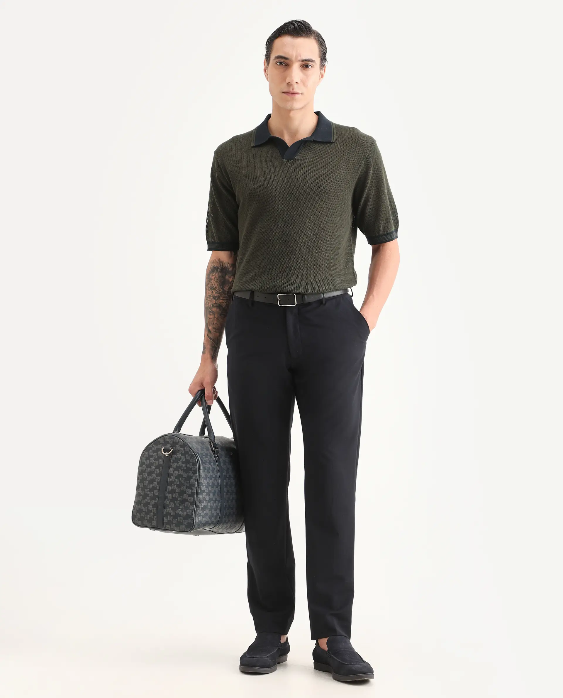 Rare Rabbit Men's Tipo Pastel Olive Cotton Fabric Half Sleeve Regular Fit Textured Polo - Image 2