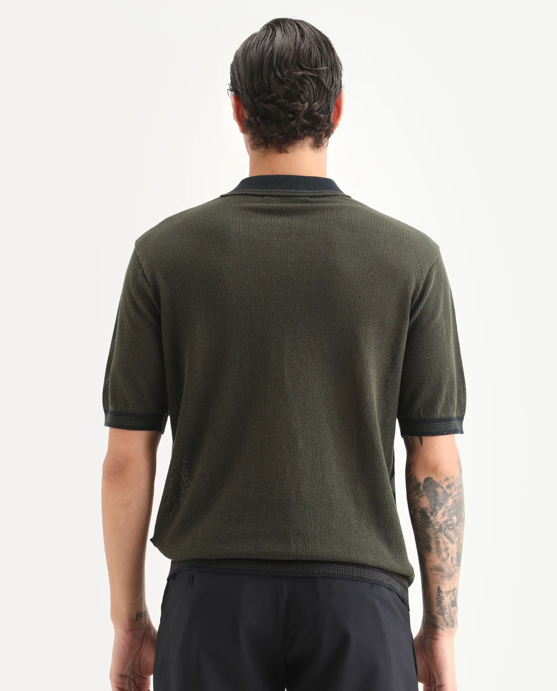 Rare Rabbit Men's Tipo Pastel Olive Cotton Fabric Half Sleeve Regular Fit Textured Polo - Image 7