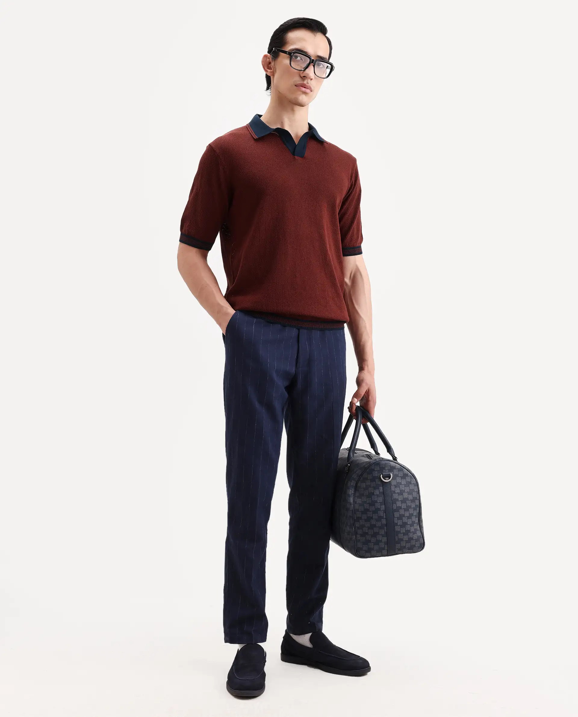 Rare Rabbit Men's Tipo Pastel Rust Cotton Fabric Half Sleeve Regular Fit Textured Polo - Image 2