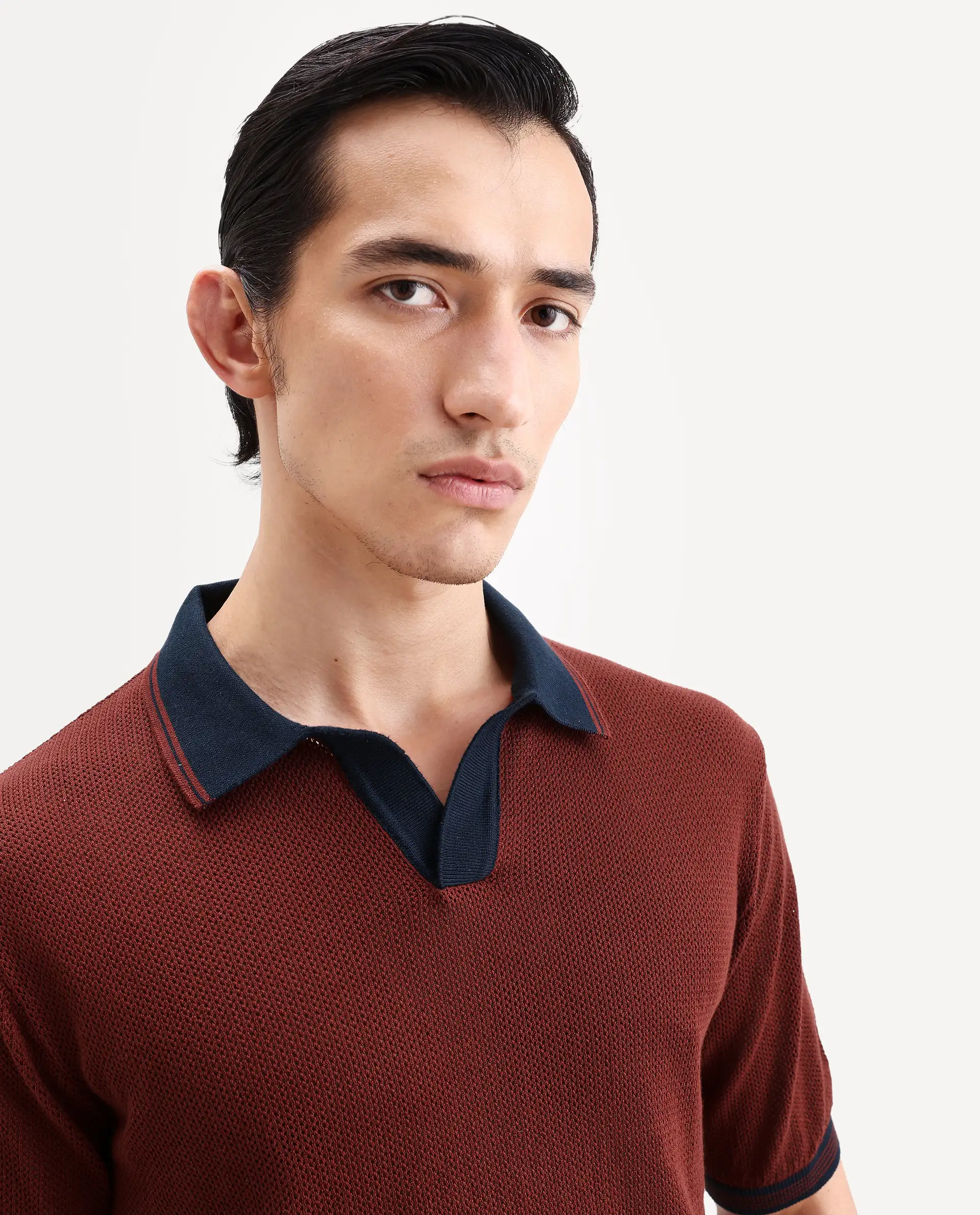 Rare Rabbit Men's Tipo Pastel Rust Cotton Fabric Half Sleeve Regular Fit Textured Polo - Image 4