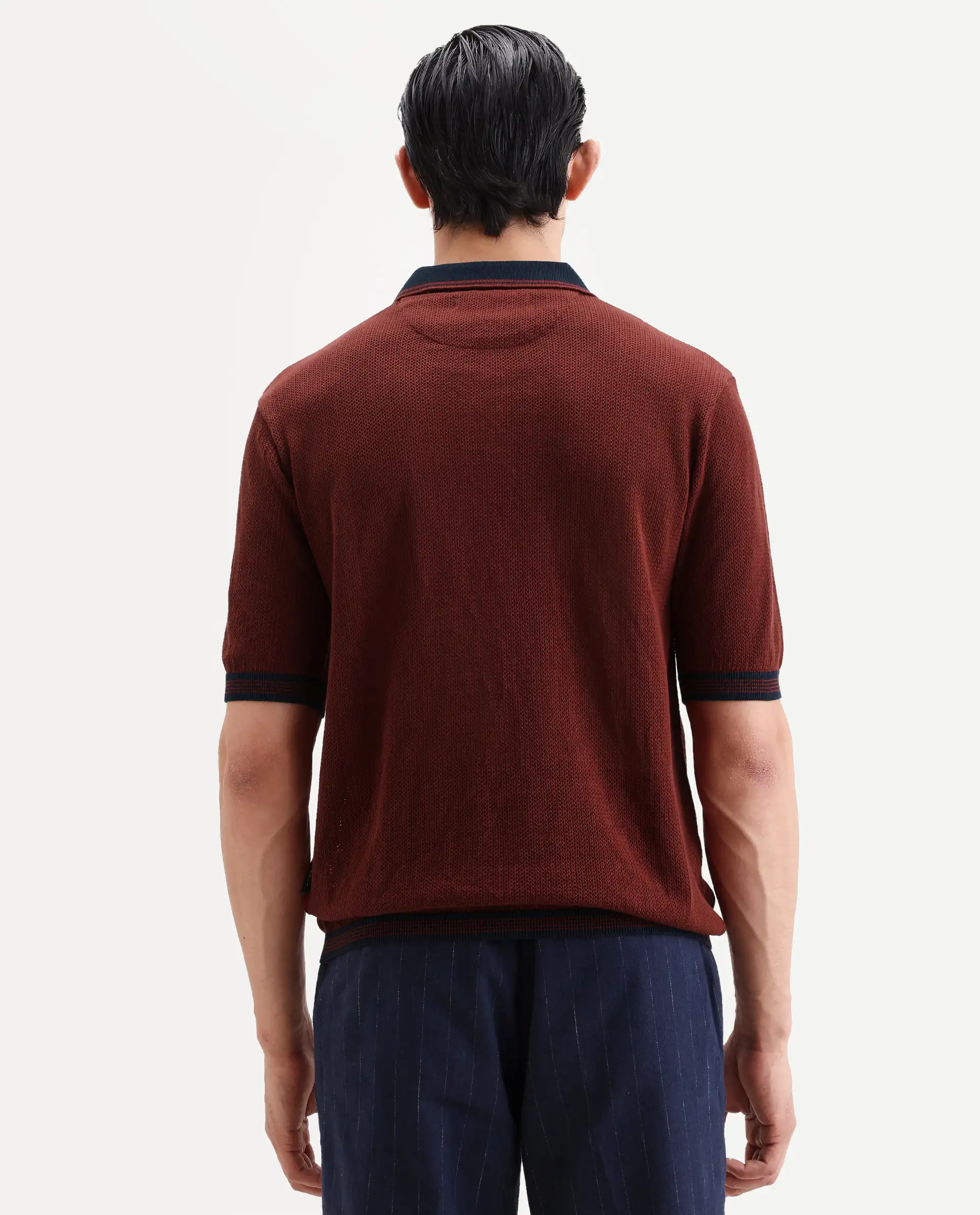 Rare Rabbit Men's Tipo Pastel Rust Cotton Fabric Half Sleeve Regular Fit Textured Polo - Image 7