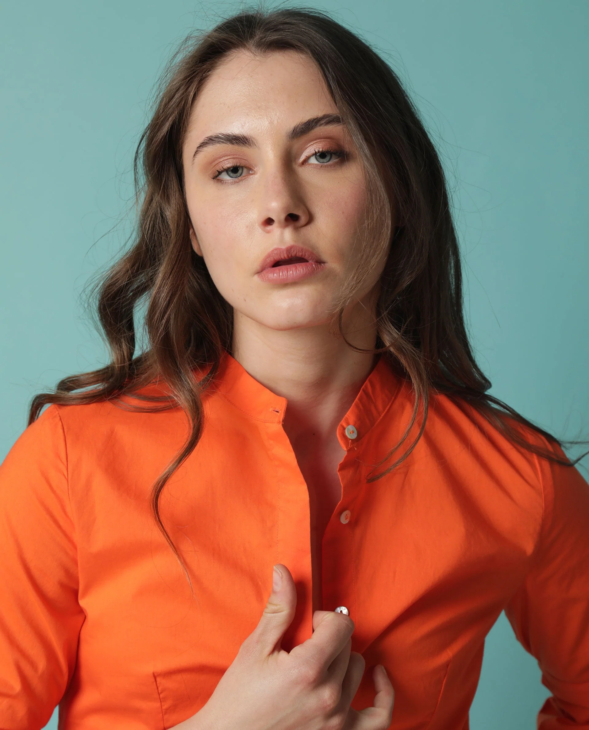 Rareism Women's Tips Orange Cotton Mandarin Collar Plain Regular Fit Top - Image 3