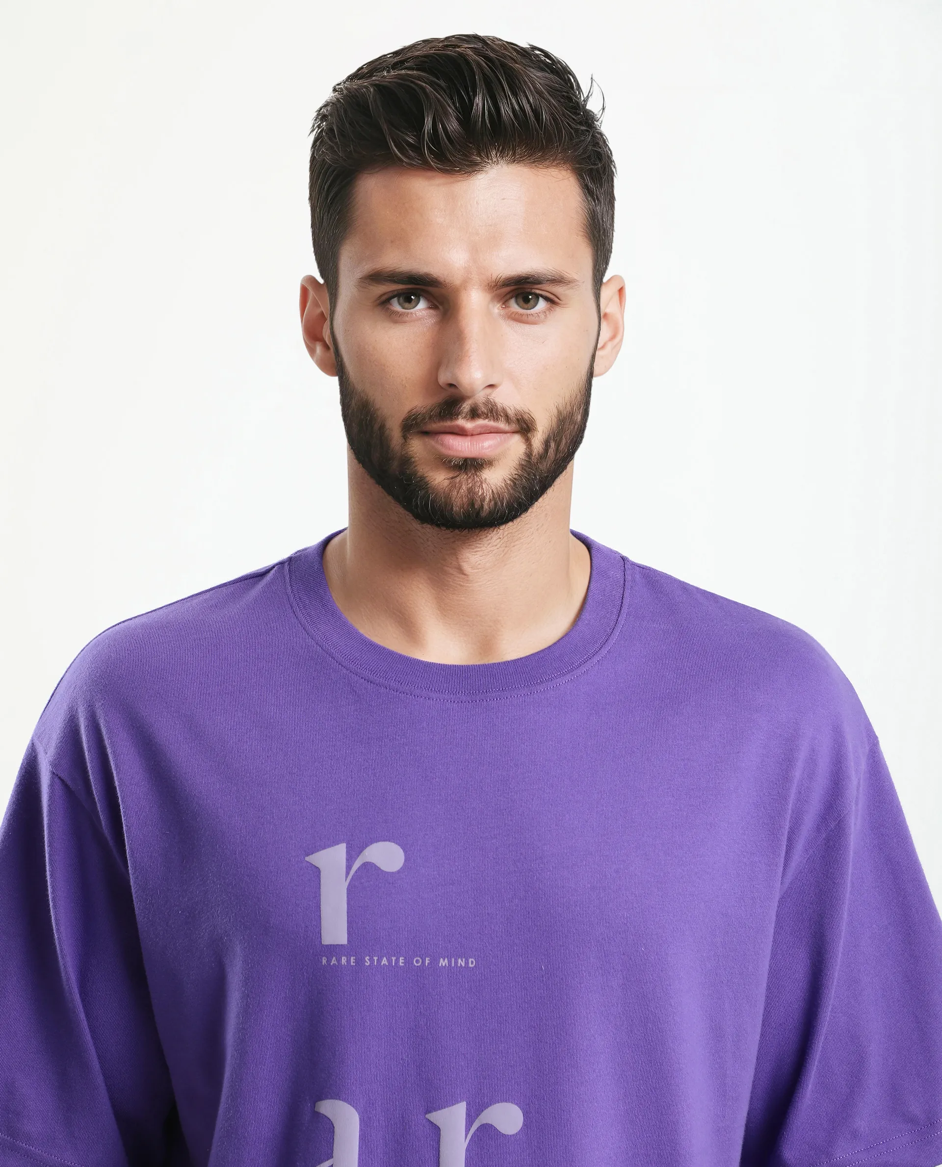 Rare Rabbit Men's Tipto Purple Cotton Graphic Print Oversized Fit Half Sleeve Crew Neck T-Shirt - Image 5