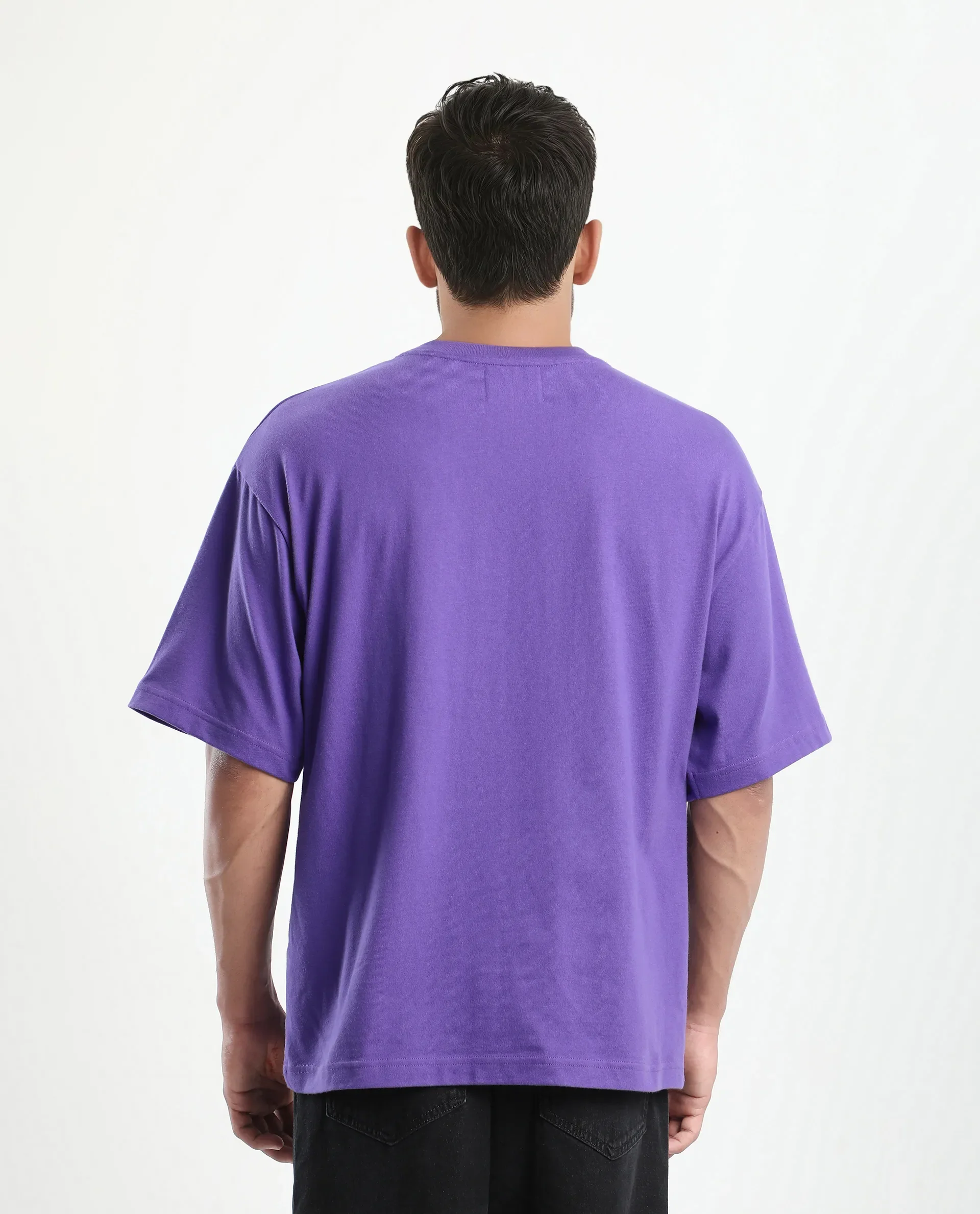 Rare Rabbit Men's Tipto Purple Cotton Graphic Print Oversized Fit Half Sleeve Crew Neck T-Shirt - Image 8