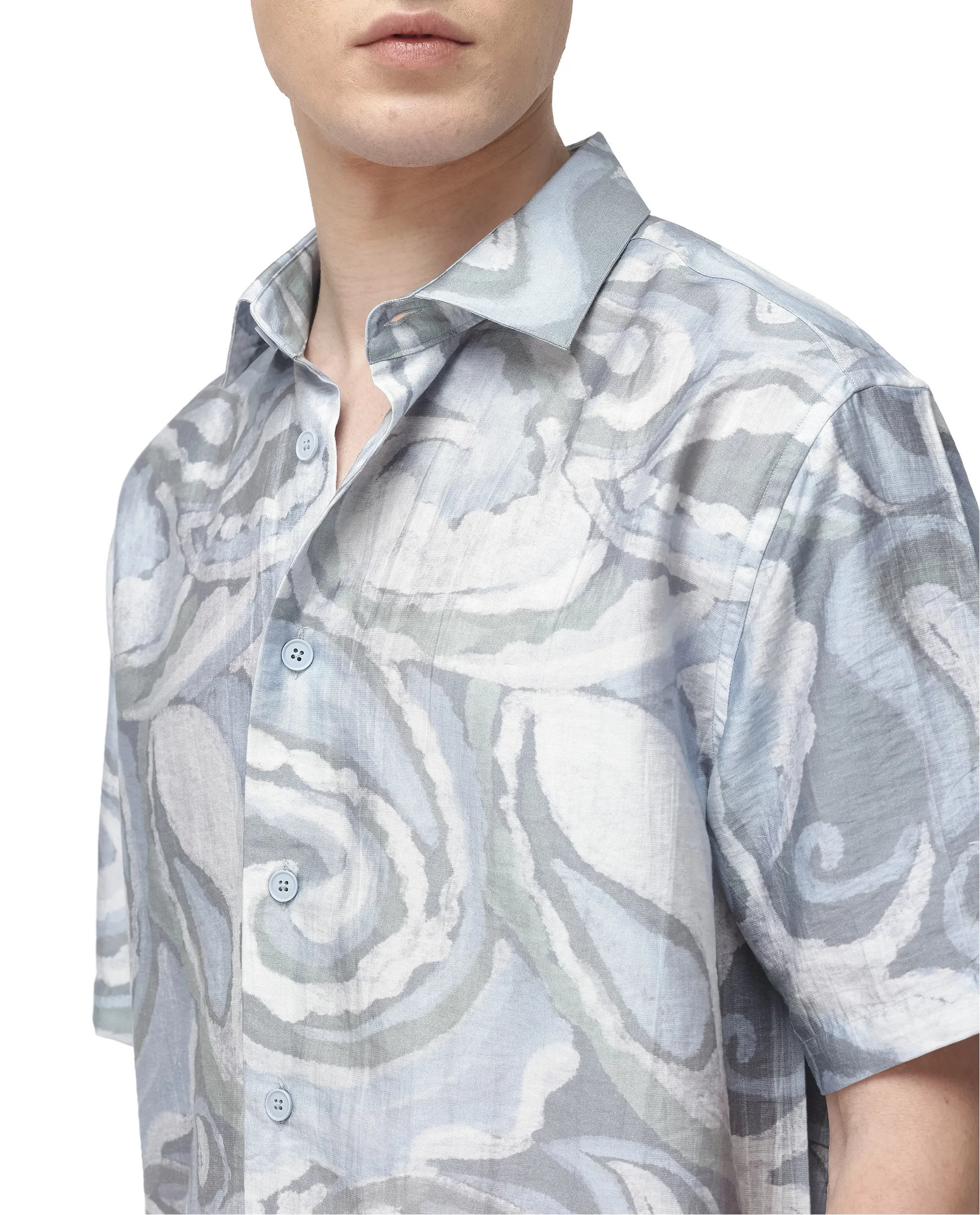 Rare Rabbit Men's Tiro Dusky Green Viscose Blend Floral Print Relaxed Fit Half Sleeve Collared Shirt - Image 2