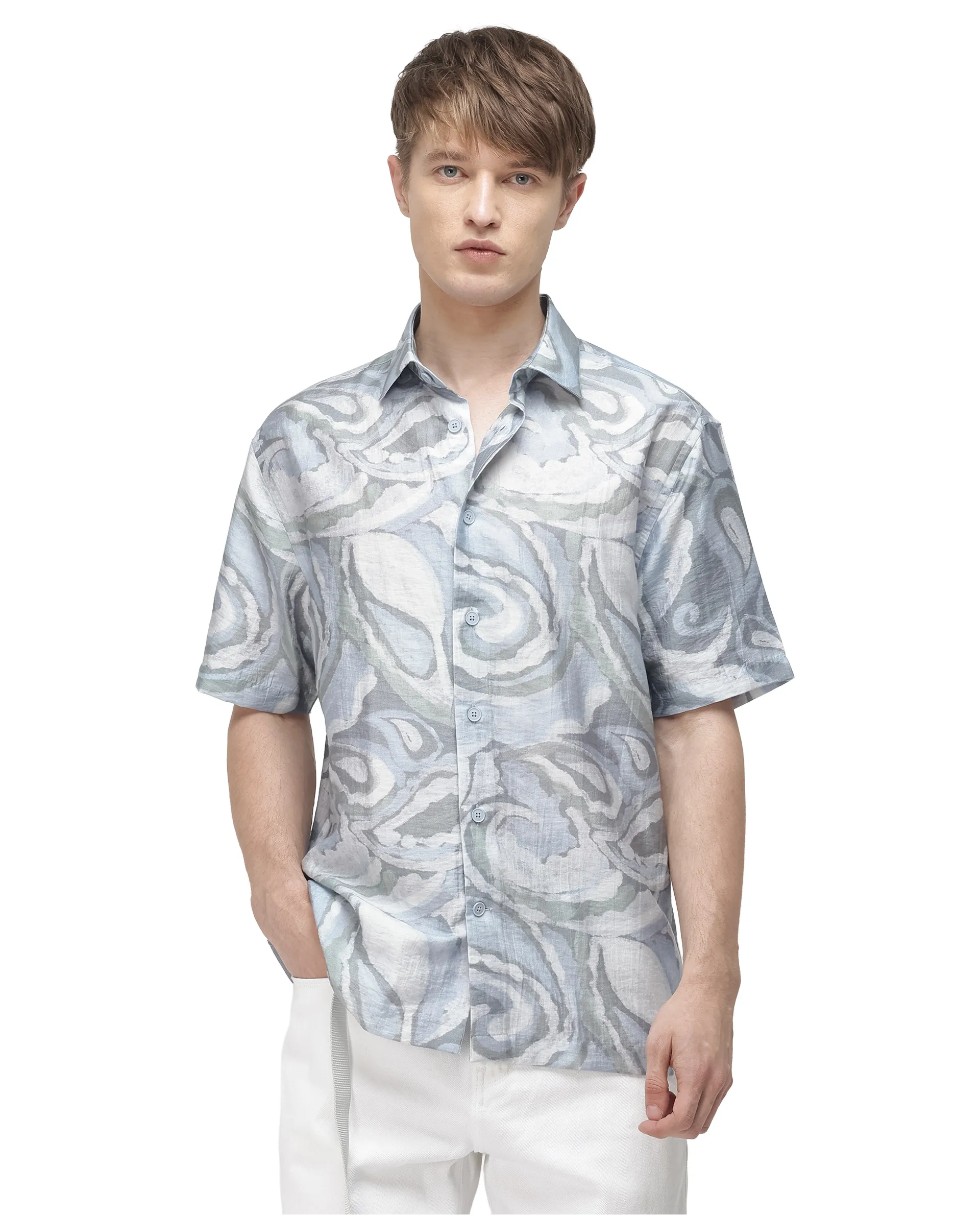 Rare Rabbit Men's Tiro Dusky Green Viscose Blend Floral Print Relaxed Fit Half Sleeve Collared Shirt - Image 4