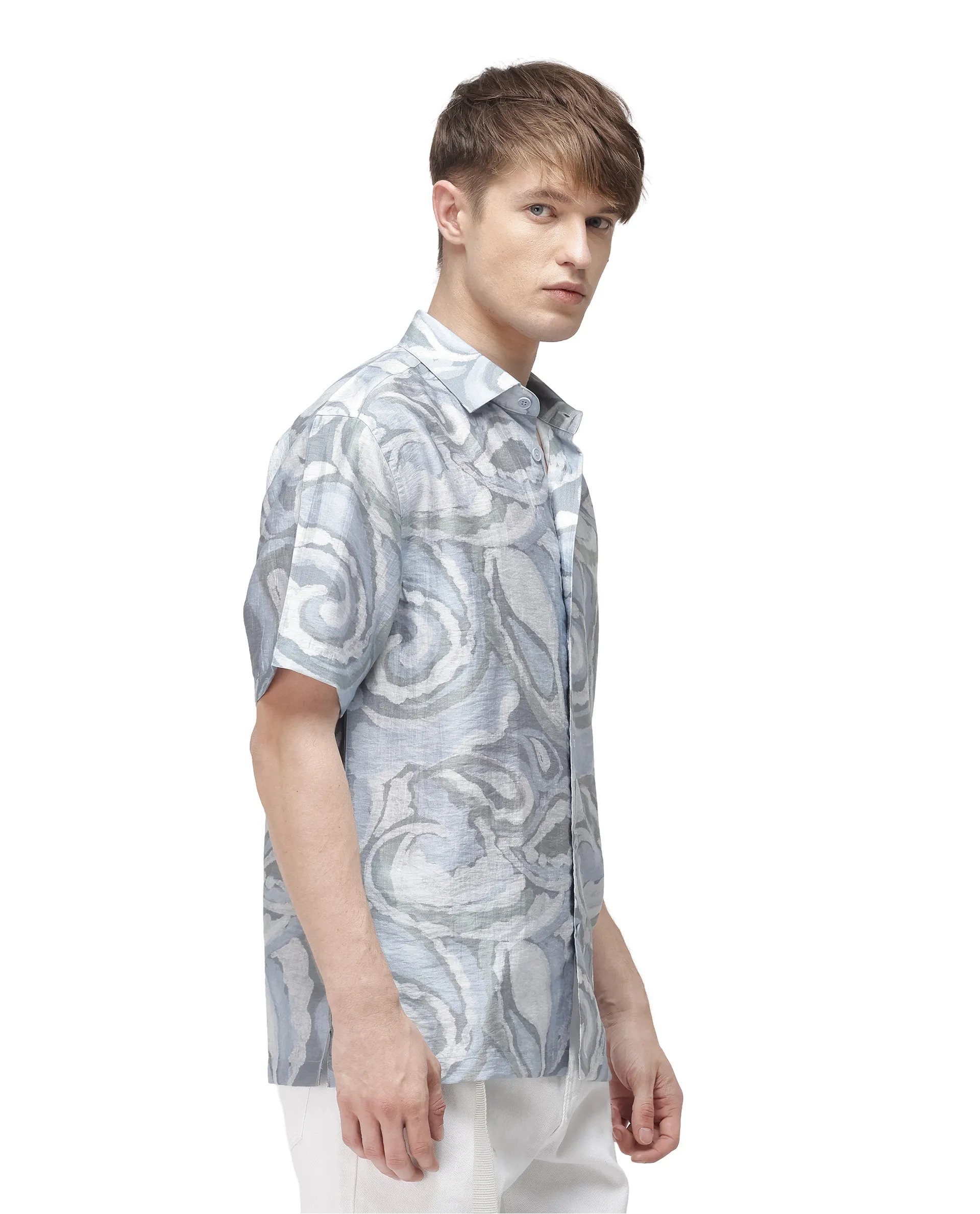 Rare Rabbit Men's Tiro Dusky Green Viscose Blend Floral Print Relaxed Fit Half Sleeve Collared Shirt - Image 5