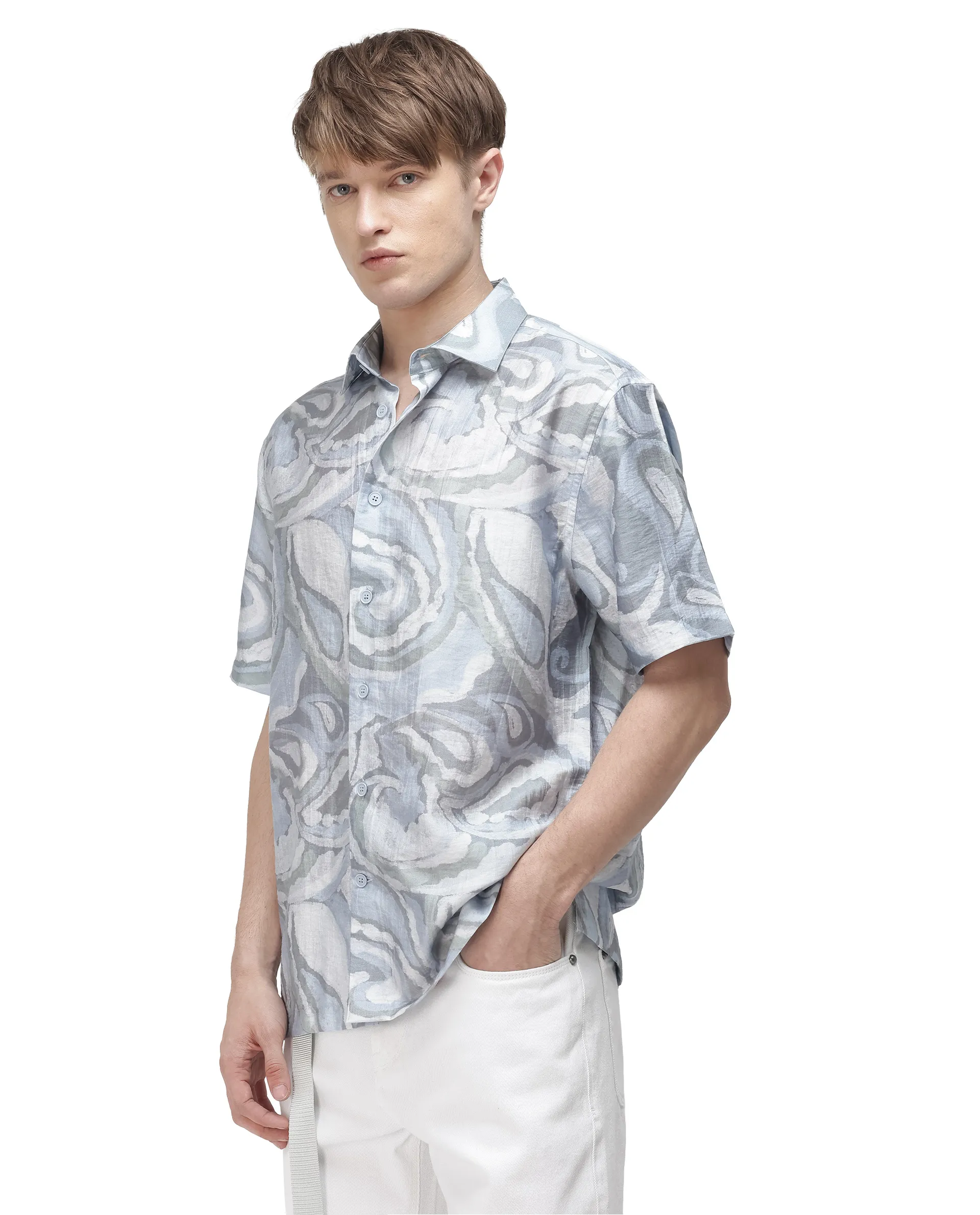 Rare Rabbit Men's Tiro Dusky Green Viscose Blend Floral Print Relaxed Fit Half Sleeve Collared Shirt - Image 6